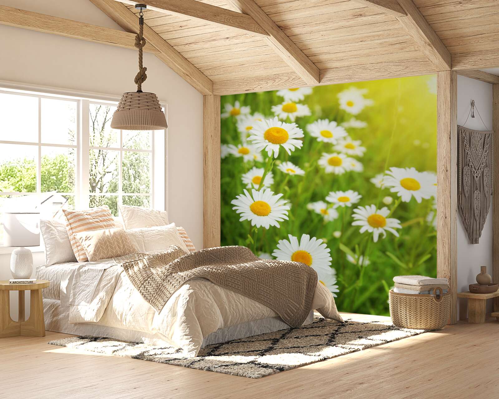 Fototapeta polya posiata bielymi sedmokrami