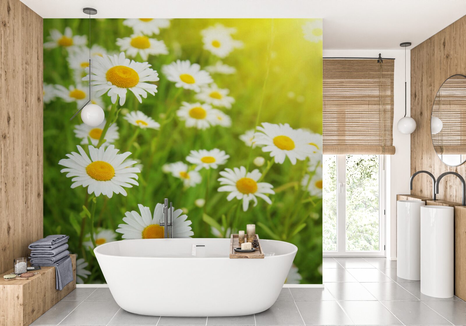 Fototapeta polya posiata bielymi sedmokrami