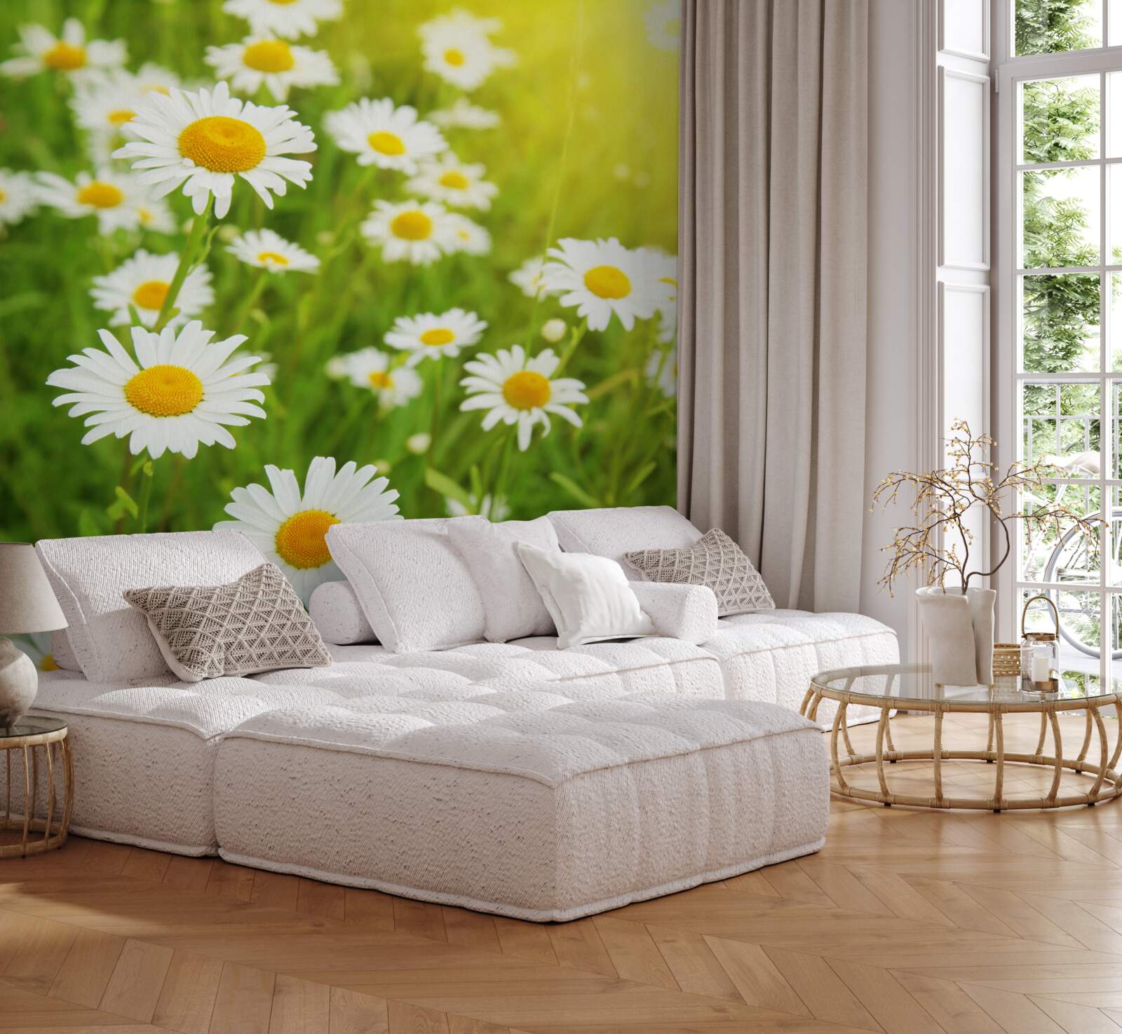 Fototapeta polya posiata bielymi sedmokrami