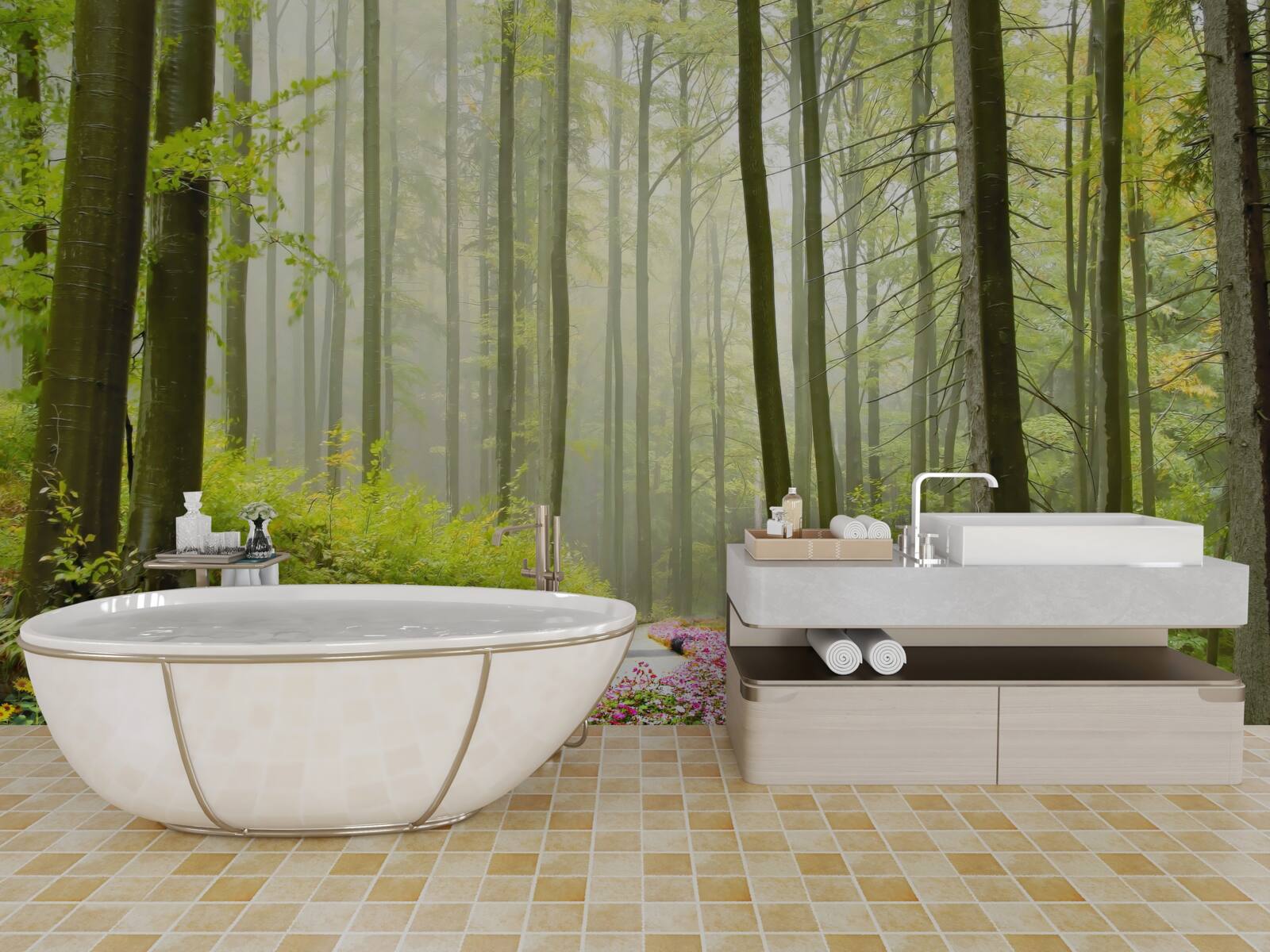 Fototapeta malý hmly v pôvabnom lese