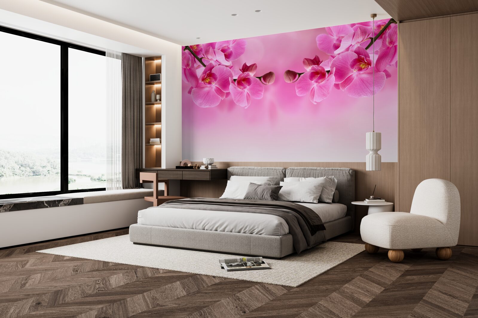 Fototapeta konáre ružovej orchidey na svetlom pozadí