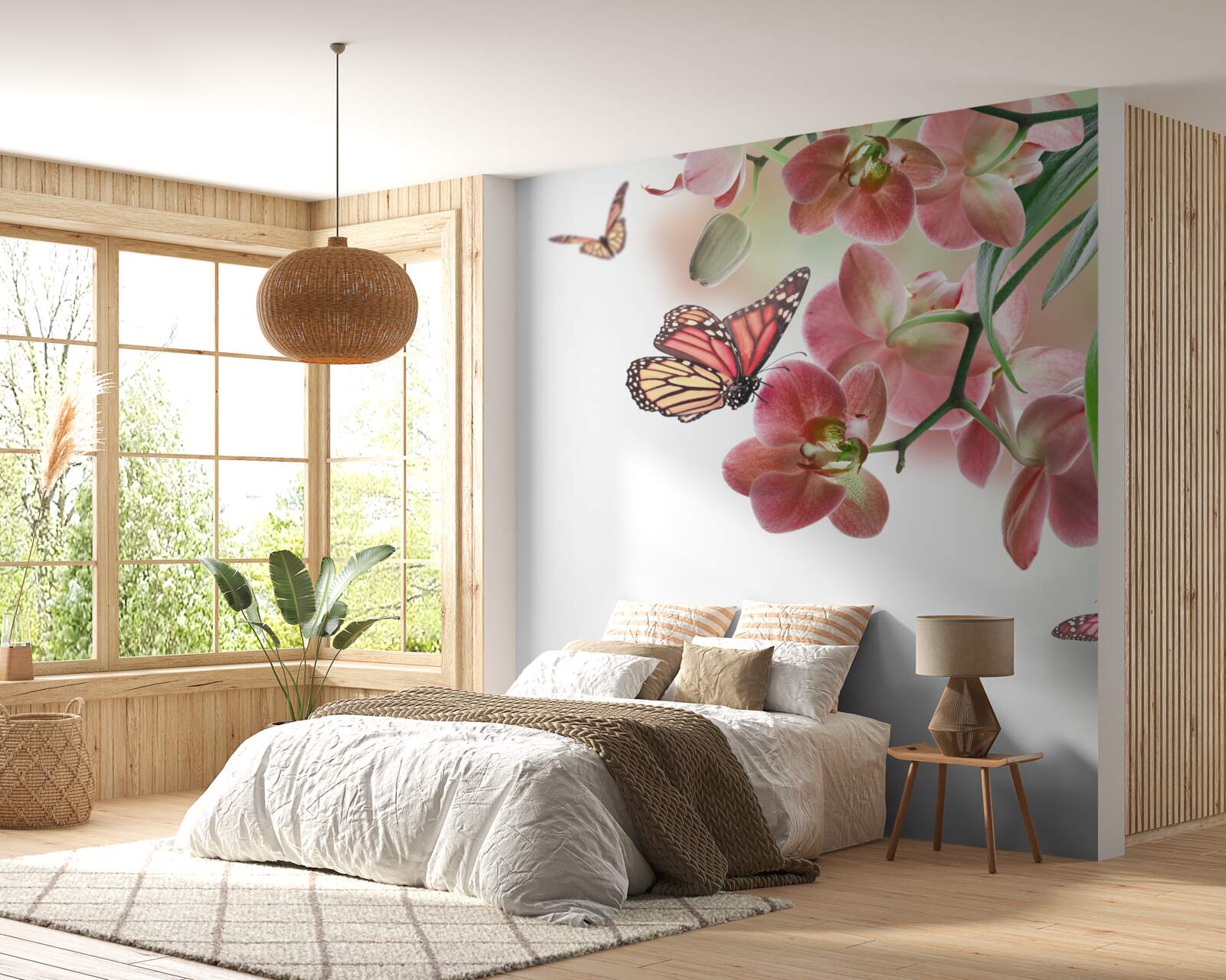 Fototapeta motýle poletujú nad rozkvitnutými kvetmi