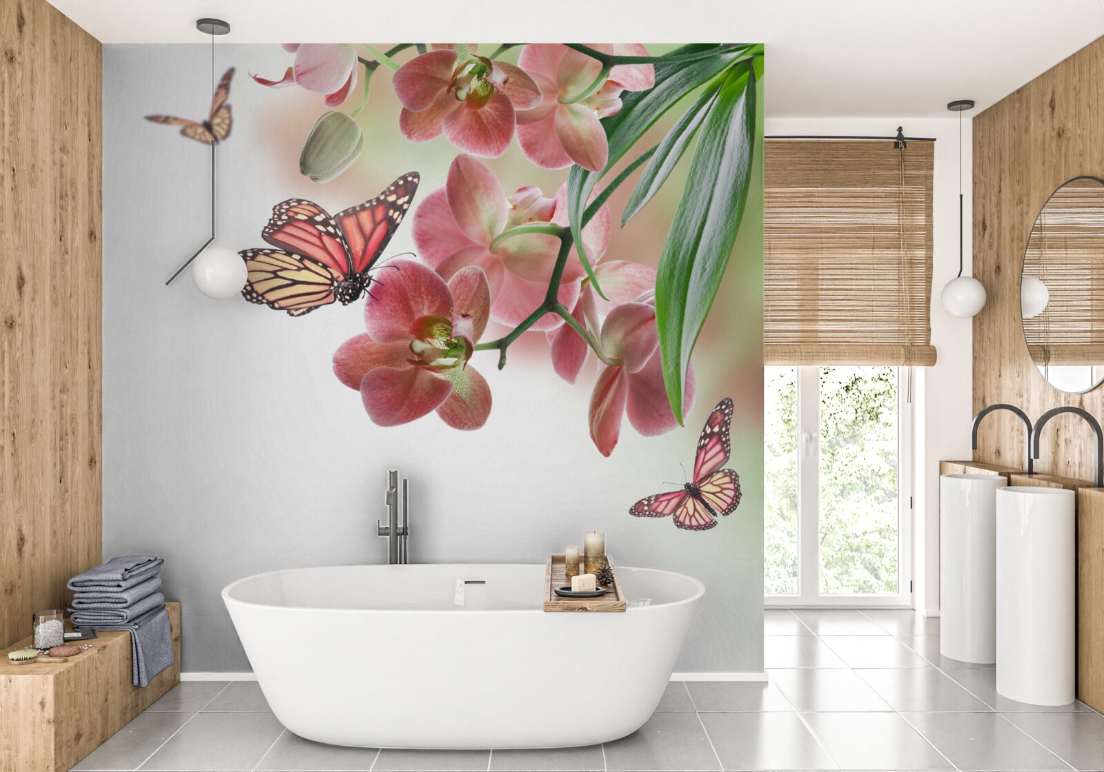 Fototapeta motýle poletujú nad rozkvitnutými kvetmi