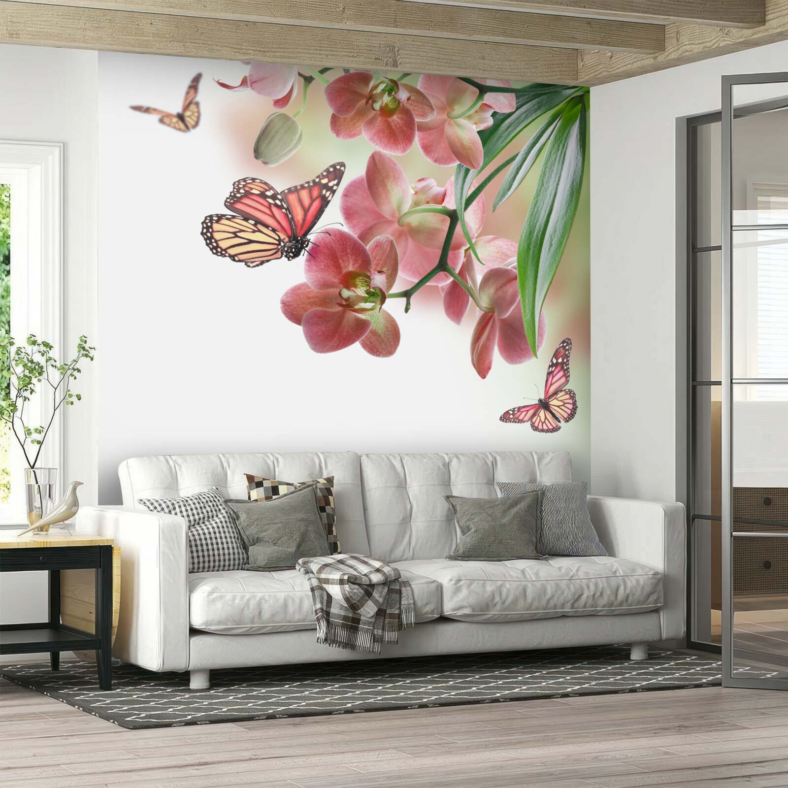 Fototapeta motýle poletujú nad rozkvitnutými kvetmi