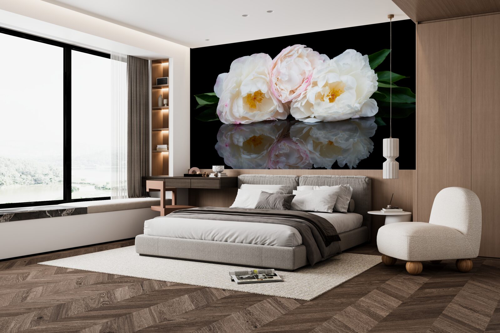 Fototapeta kytica bielych kvetov odrážajúcich sa vode