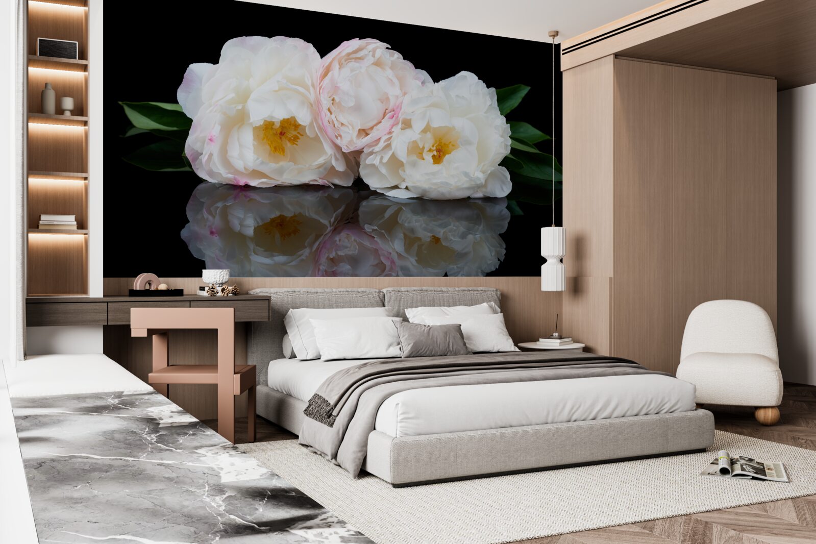 Fototapeta kytica bielych kvetov odrážajúcich sa vode