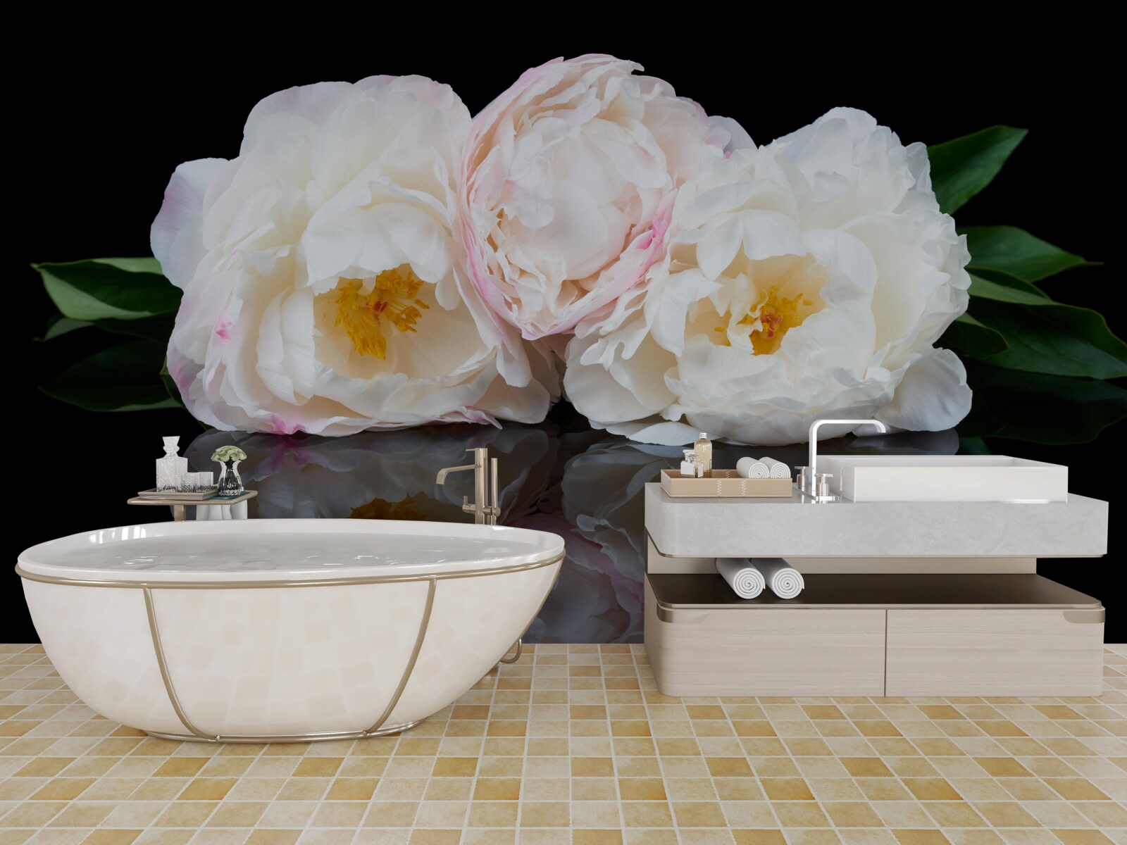 Fototapeta kytica bielych kvetov odrážajúcich sa vode