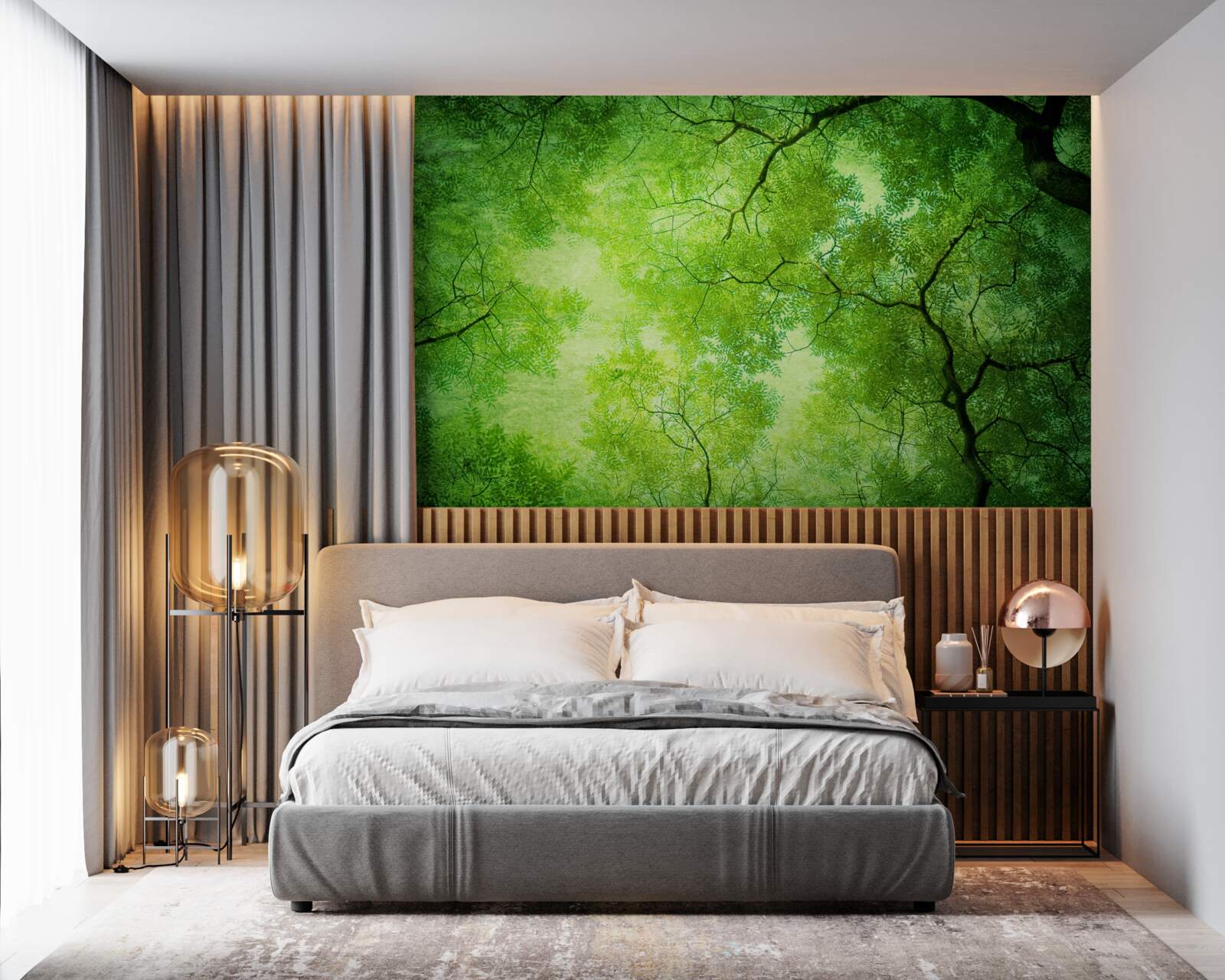 Fototapeta cezeň husté zelené koruny stromov sa prediera slnečný lúč