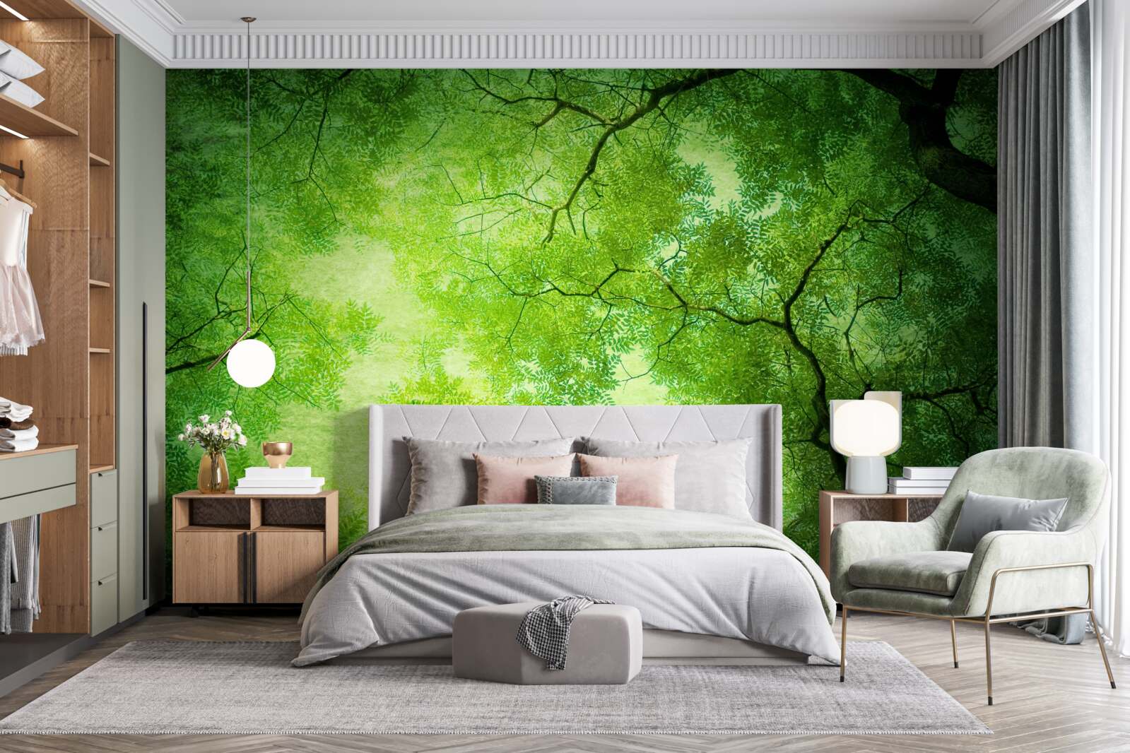 Fototapeta cezeň husté zelené koruny stromov sa prediera slnečný lúč