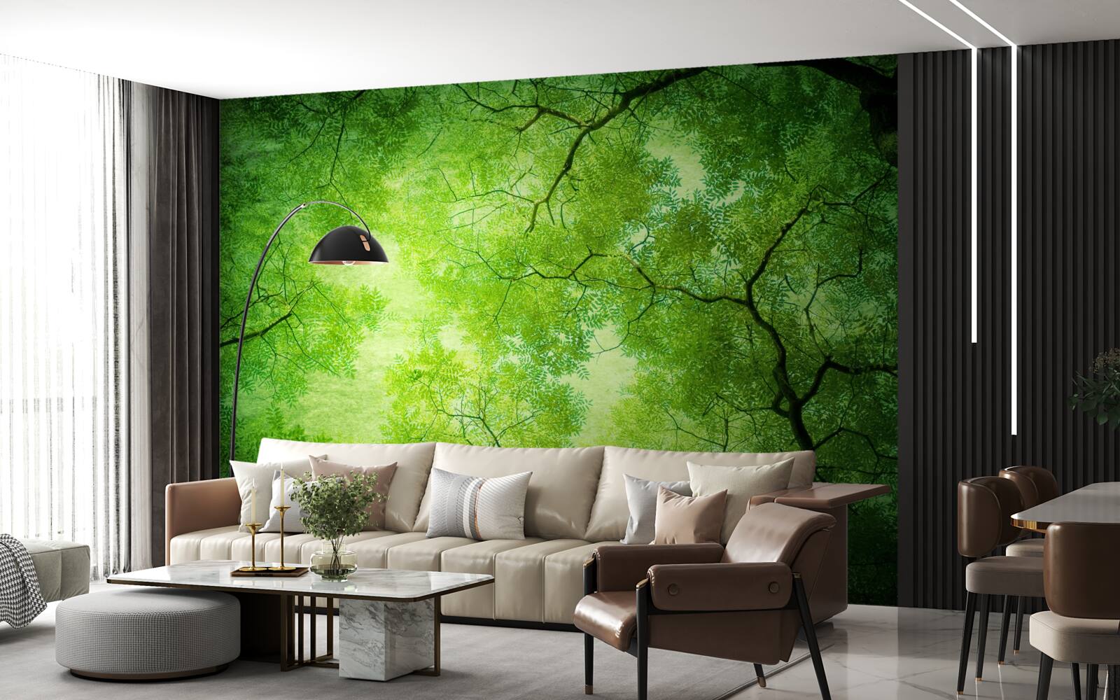 Fototapeta cezeň husté zelené koruny stromov sa prediera slnečný lúč