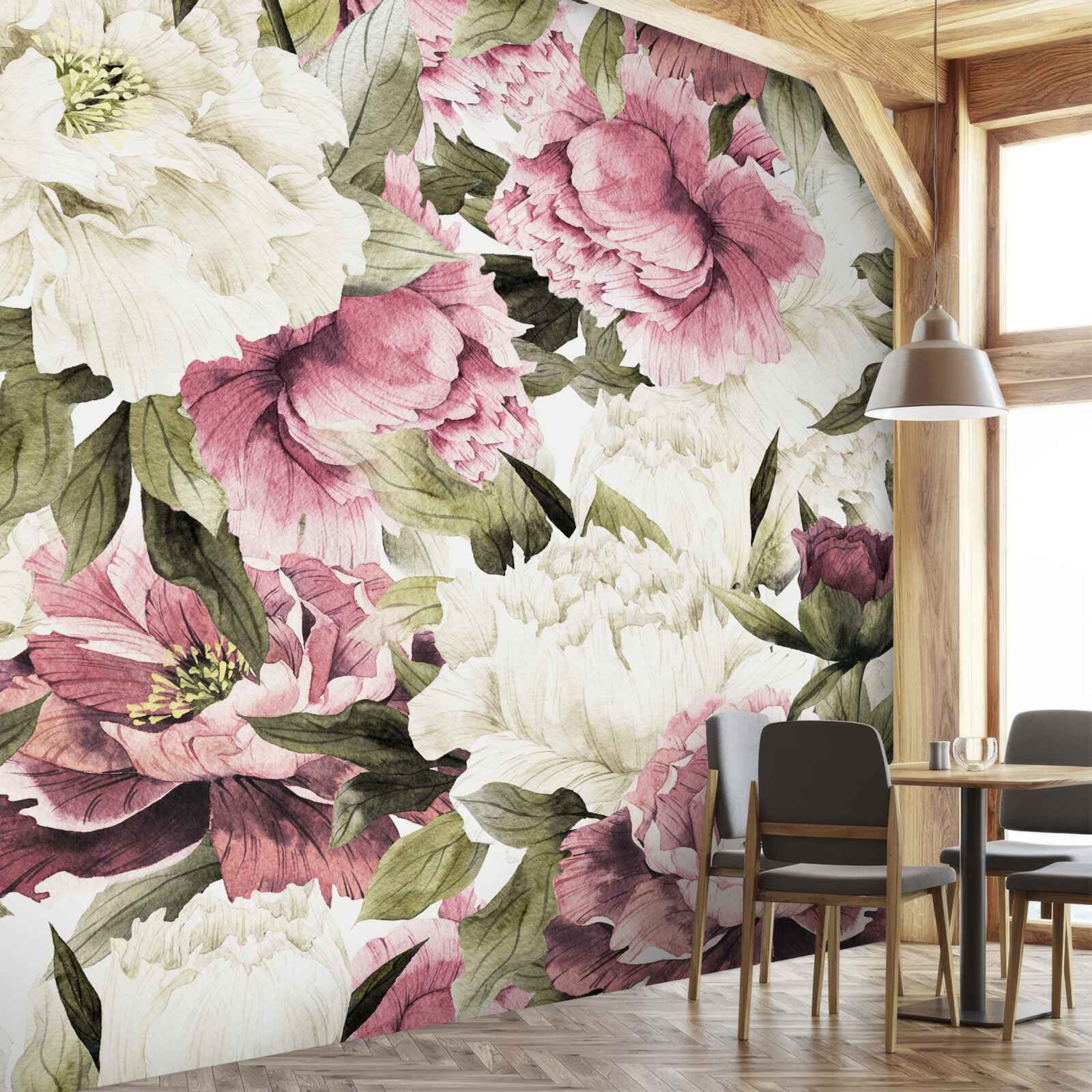 Fototapeta na konároch stromov kvitli svetlými bielymi a červenými kvetmi