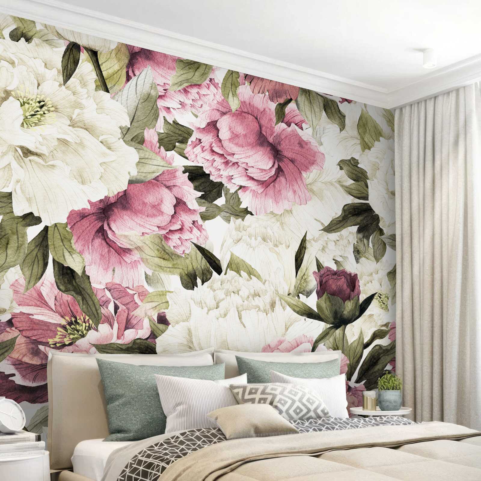 Fototapeta na konároch stromov kvitli svetlými bielymi a červenými kvetmi