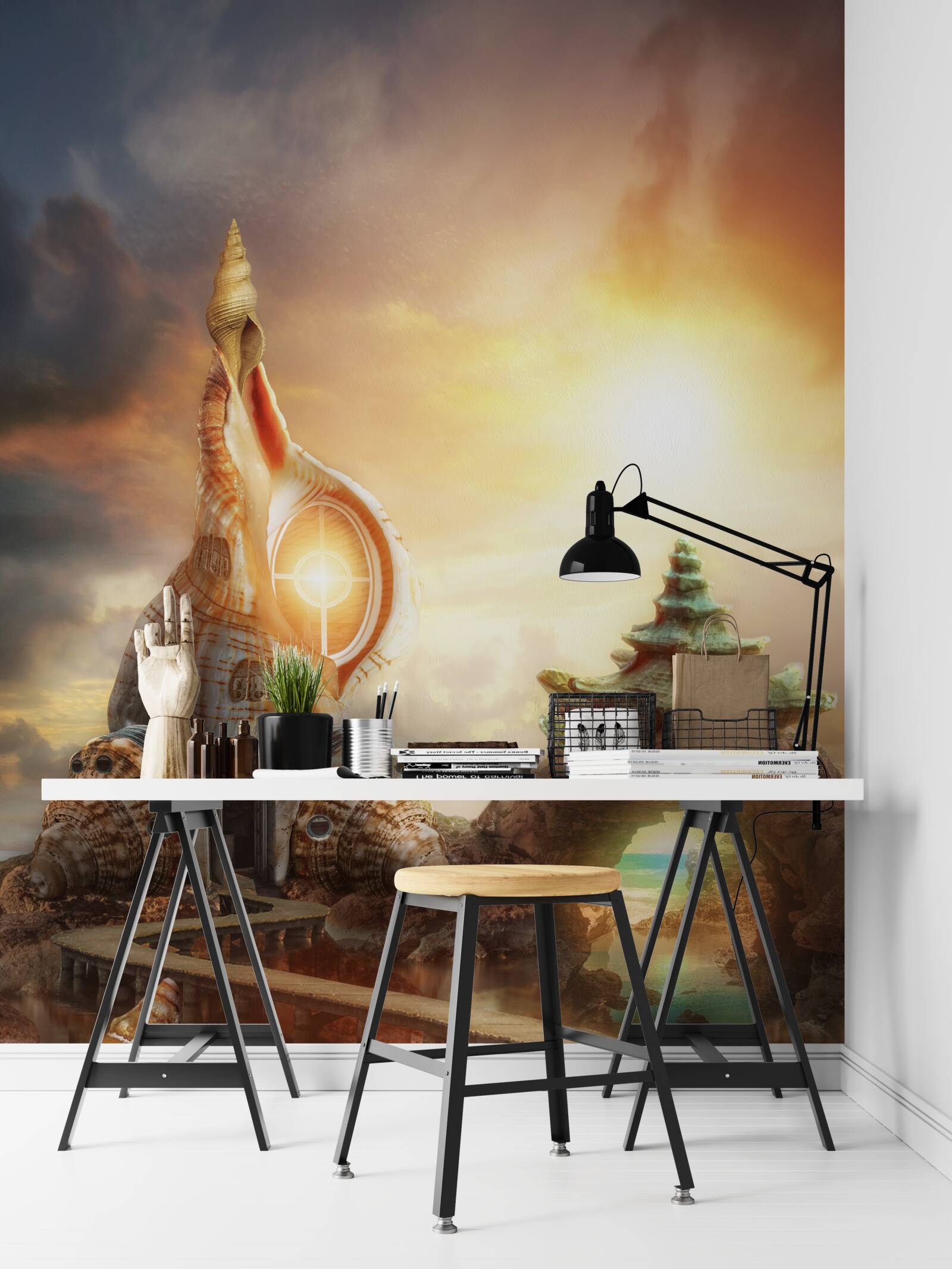 Fototapeta cesta pozdĺž vody a útesov v japonskom štýle