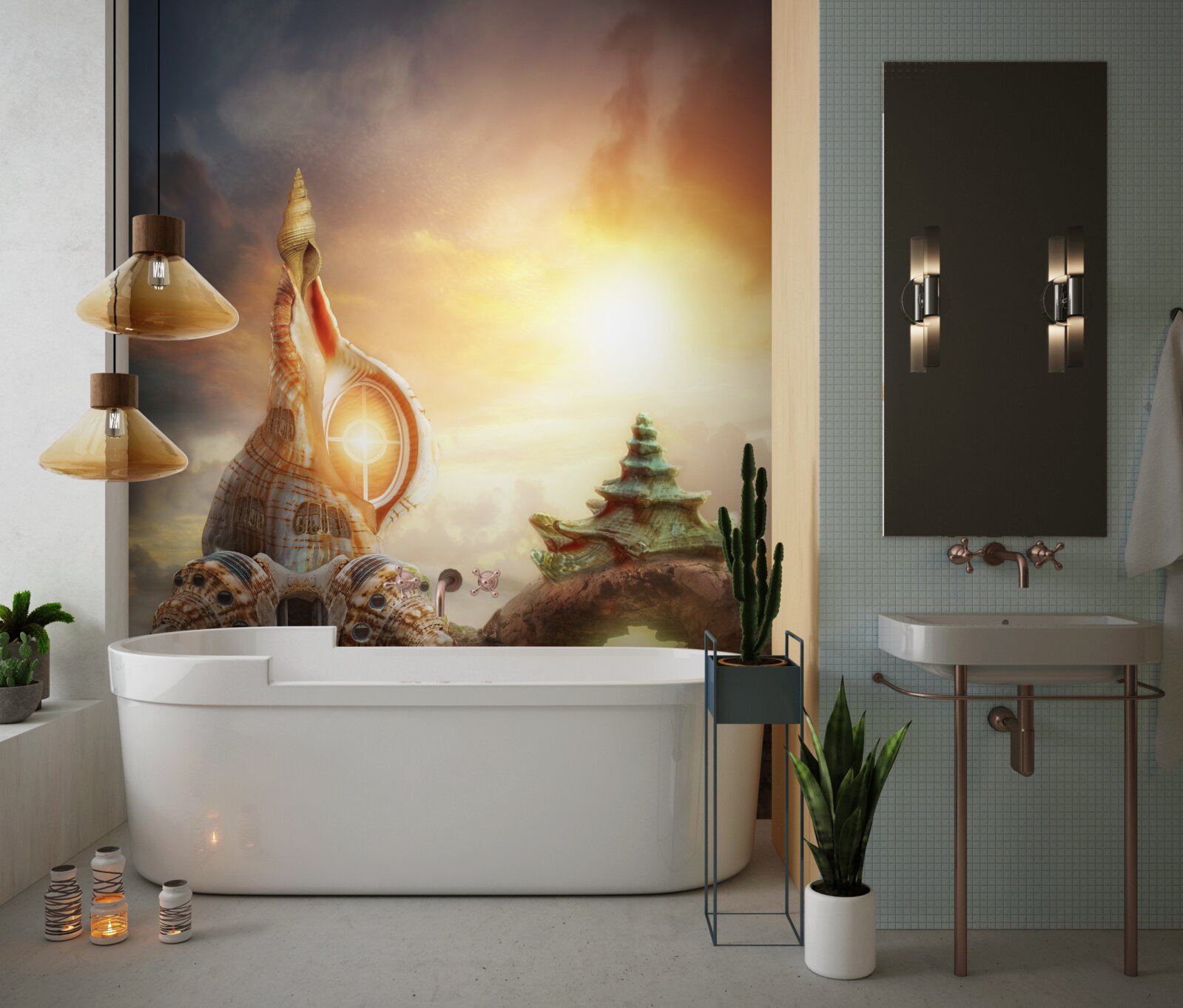 Fototapeta cesta pozdĺž vody a útesov v japonskom štýle