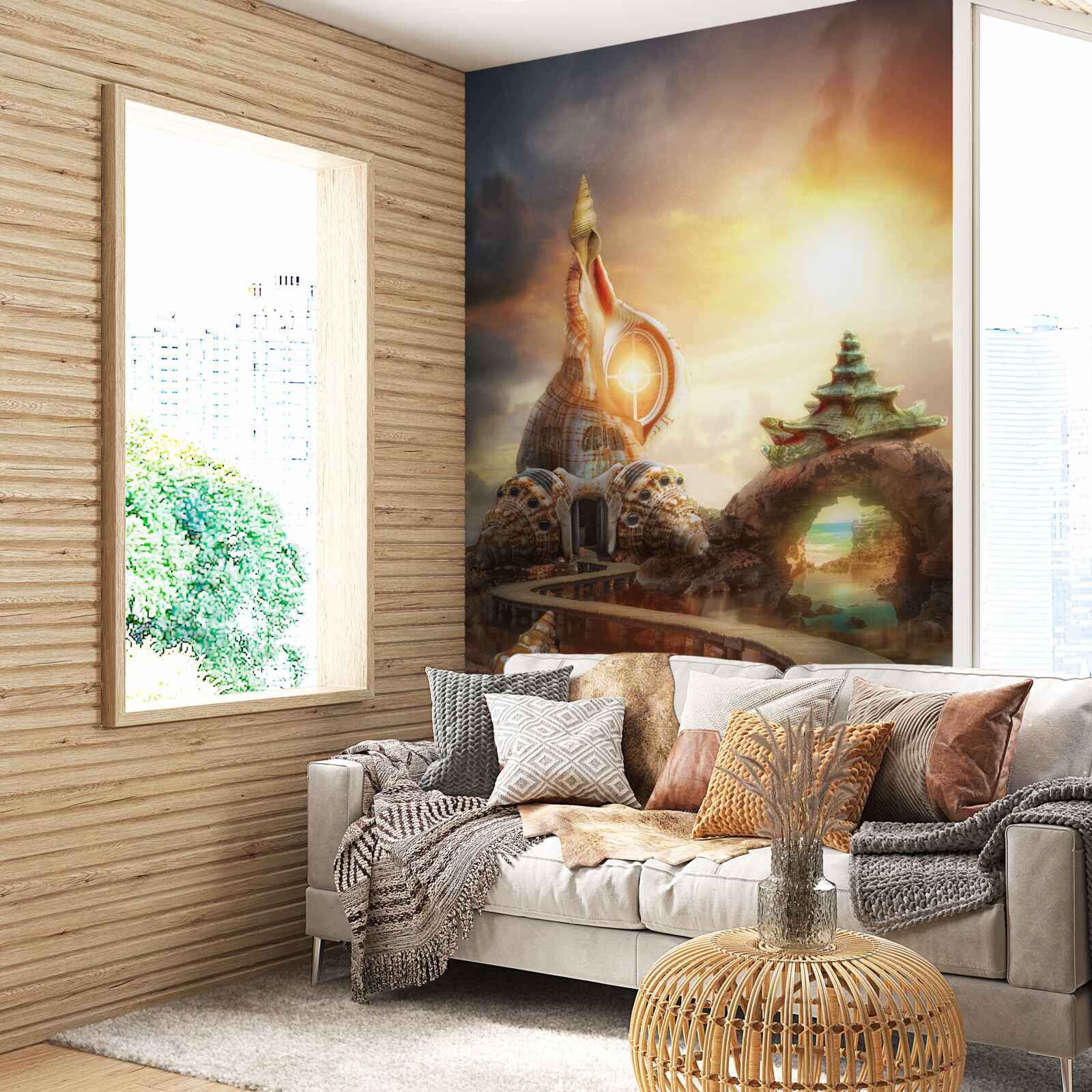 Fototapeta cesta pozdĺž vody a útesov v japonskom štýle