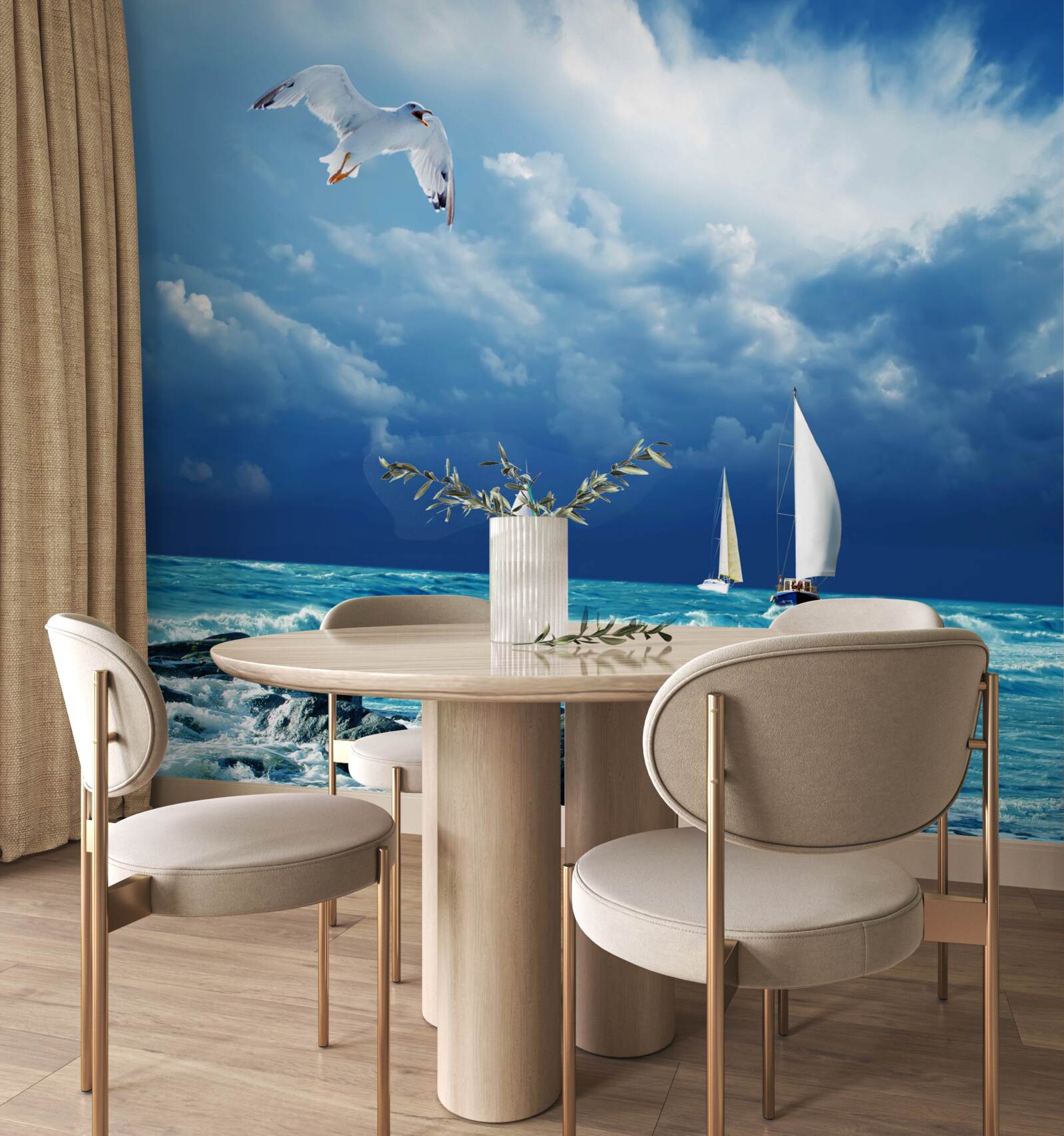 Fototapeta jachty sa hompáľajú na rozbúrených vlnách pri pobreží