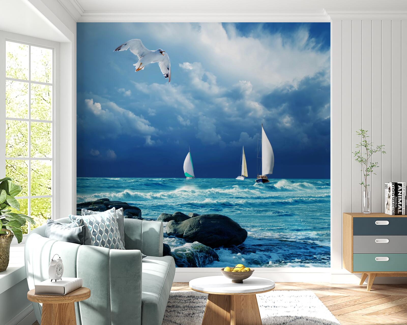 Fototapeta jachty sa hompáľajú na rozbúrených vlnách pri pobreží