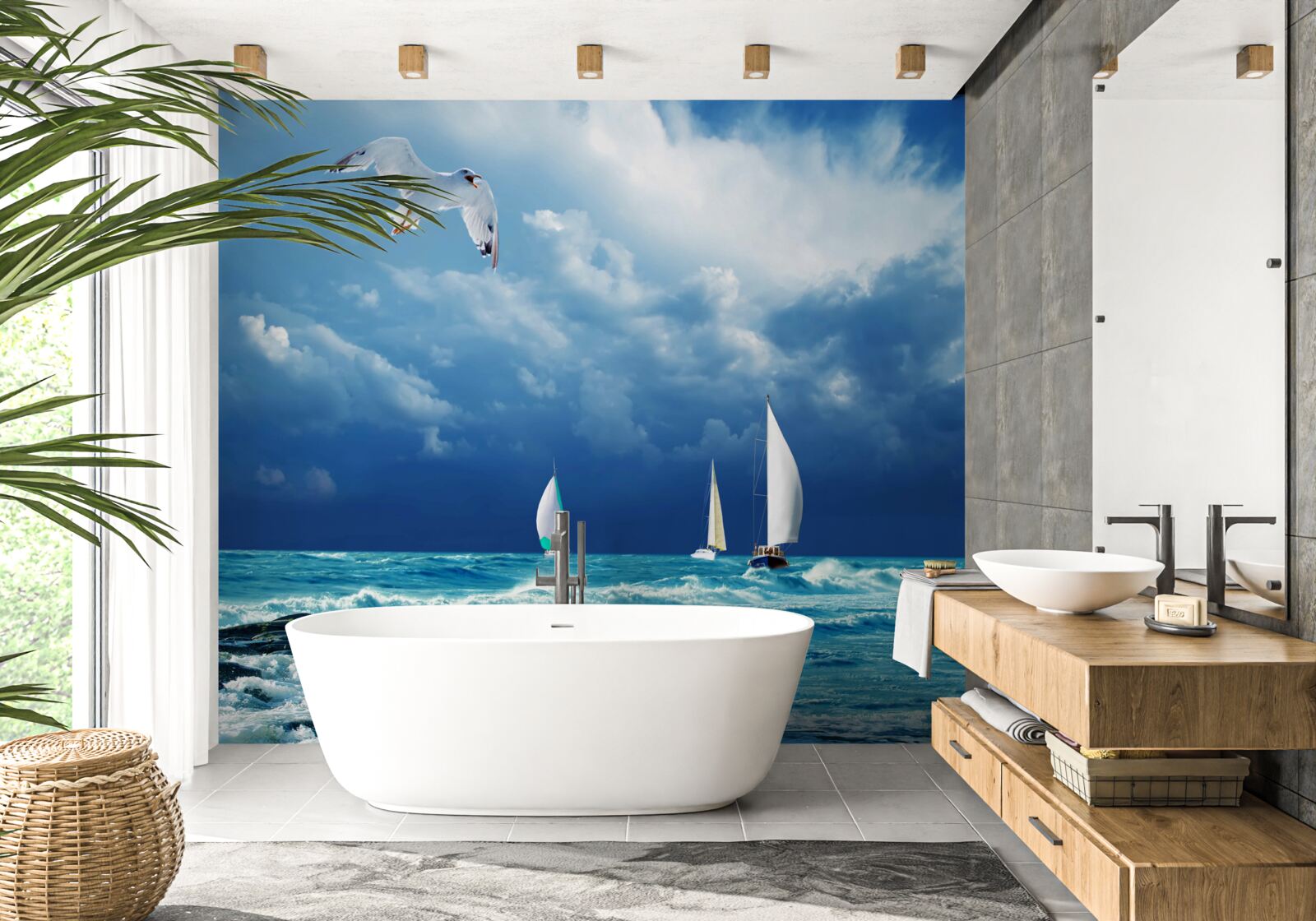 Fototapeta jachty sa hompáľajú na rozbúrených vlnách pri pobreží