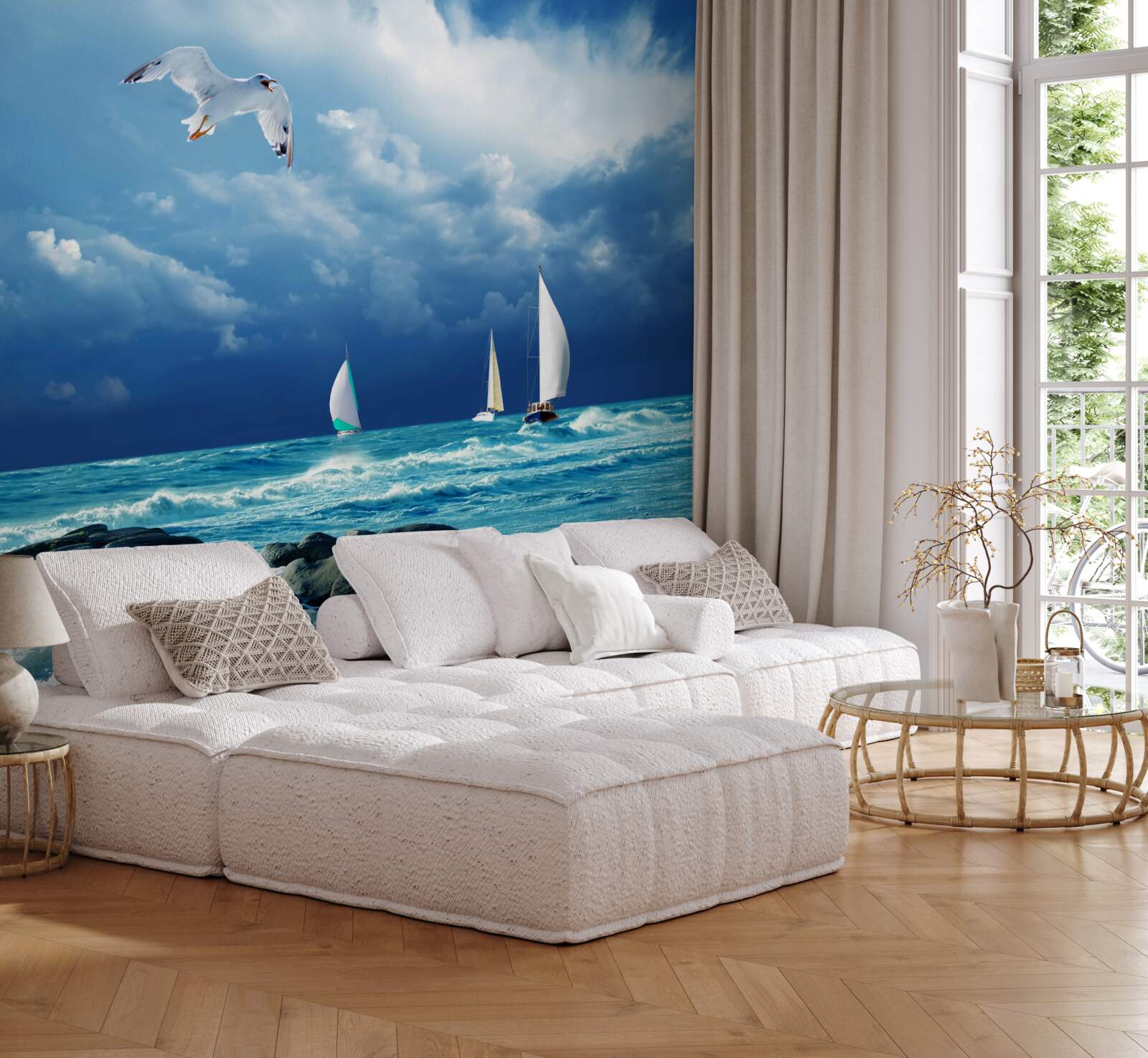 Fototapeta jachty sa hompáľajú na rozbúrených vlnách pri pobreží