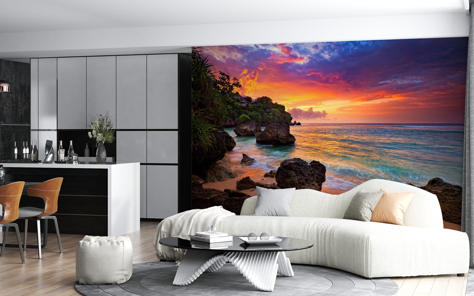 Fototapeta farebné farby zapadu slnka na tropickom pobreží