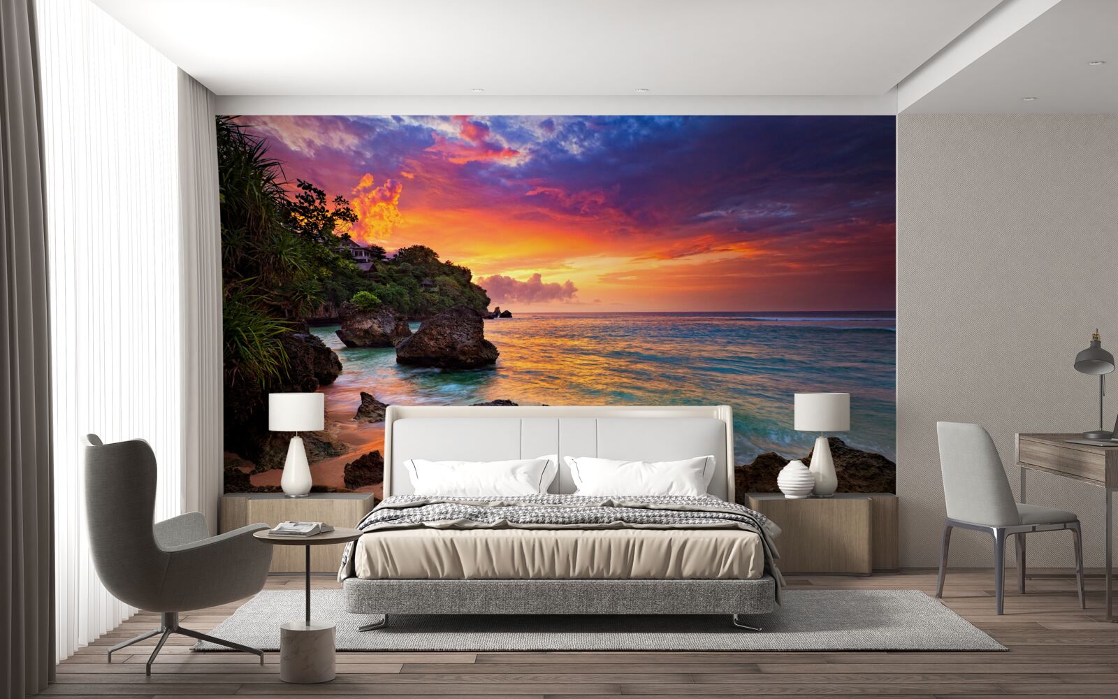 Fototapeta farebné farby zapadu slnka na tropickom pobreží