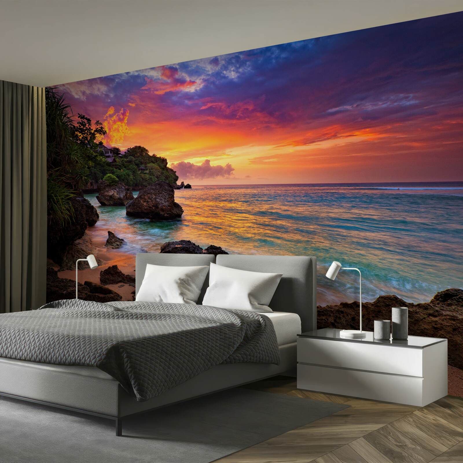 Fototapeta farebné farby zapadu slnka na tropickom pobreží