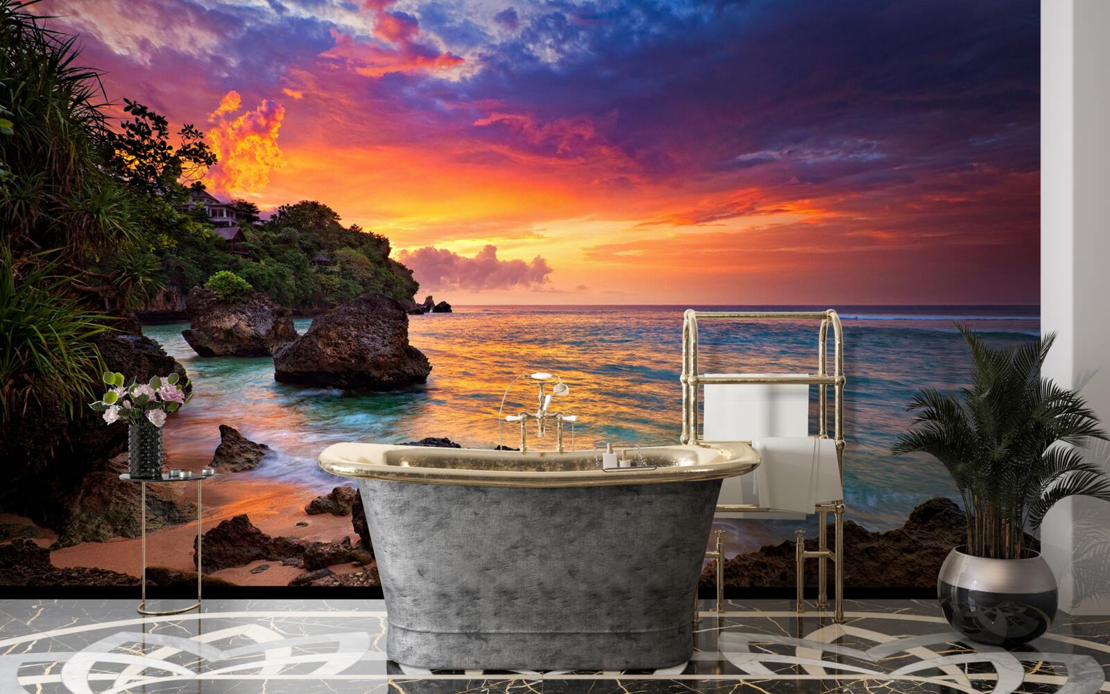 Fototapeta farebné farby zapadu slnka na tropickom pobreží