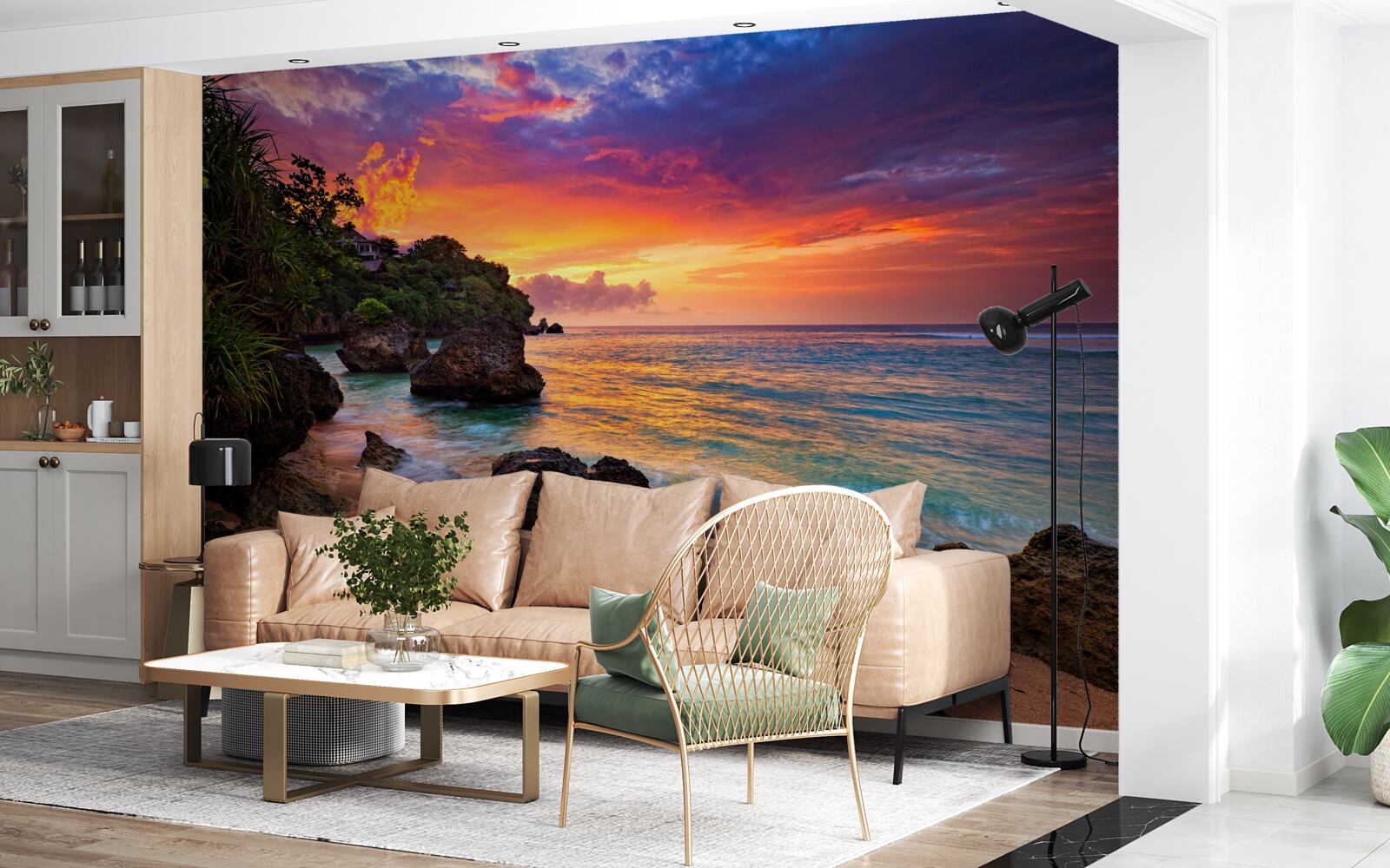 Fototapeta farebné farby zapadu slnka na tropickom pobreží