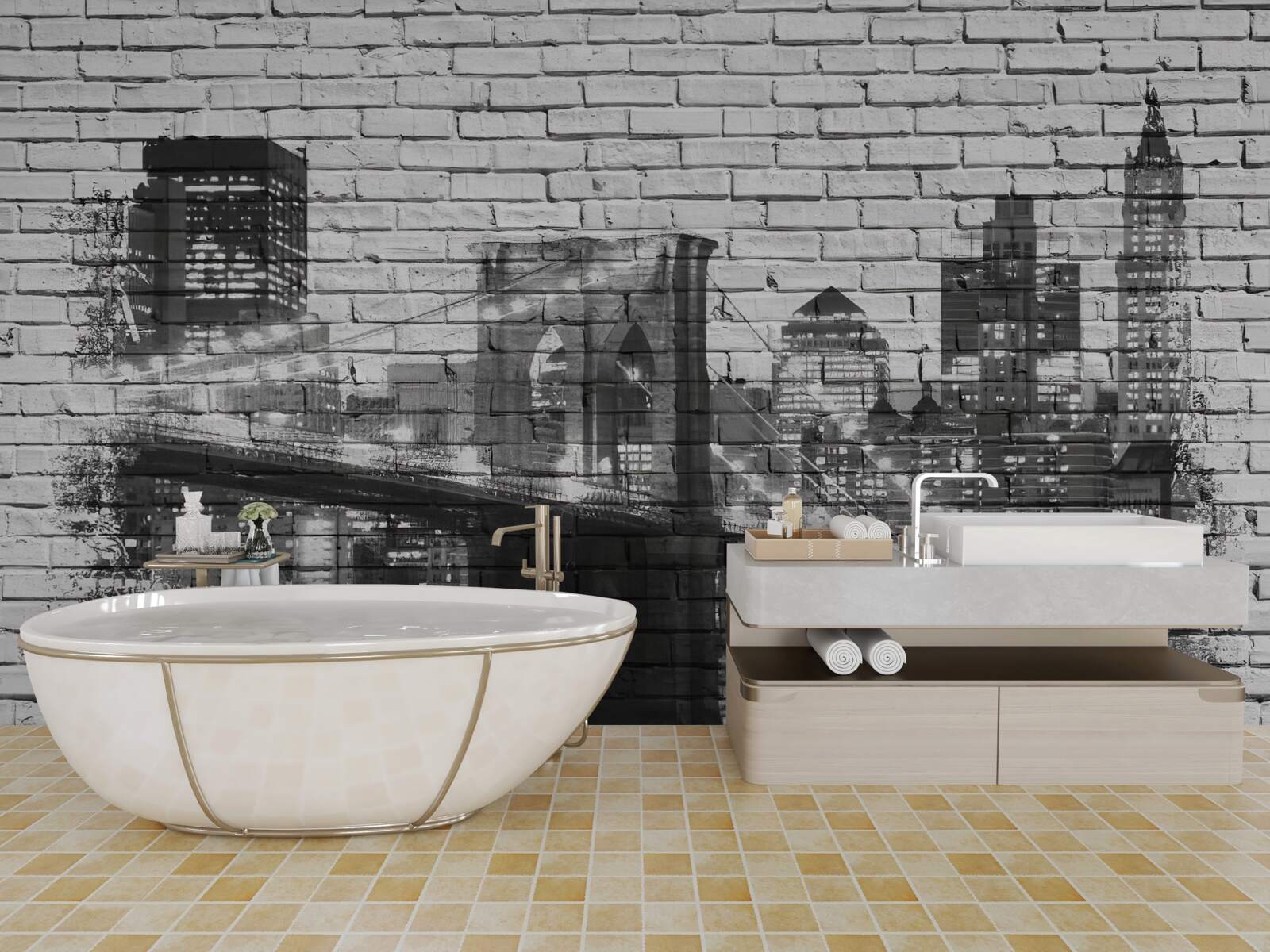 Fototapeta panoráma manhattanského mosta na tehle