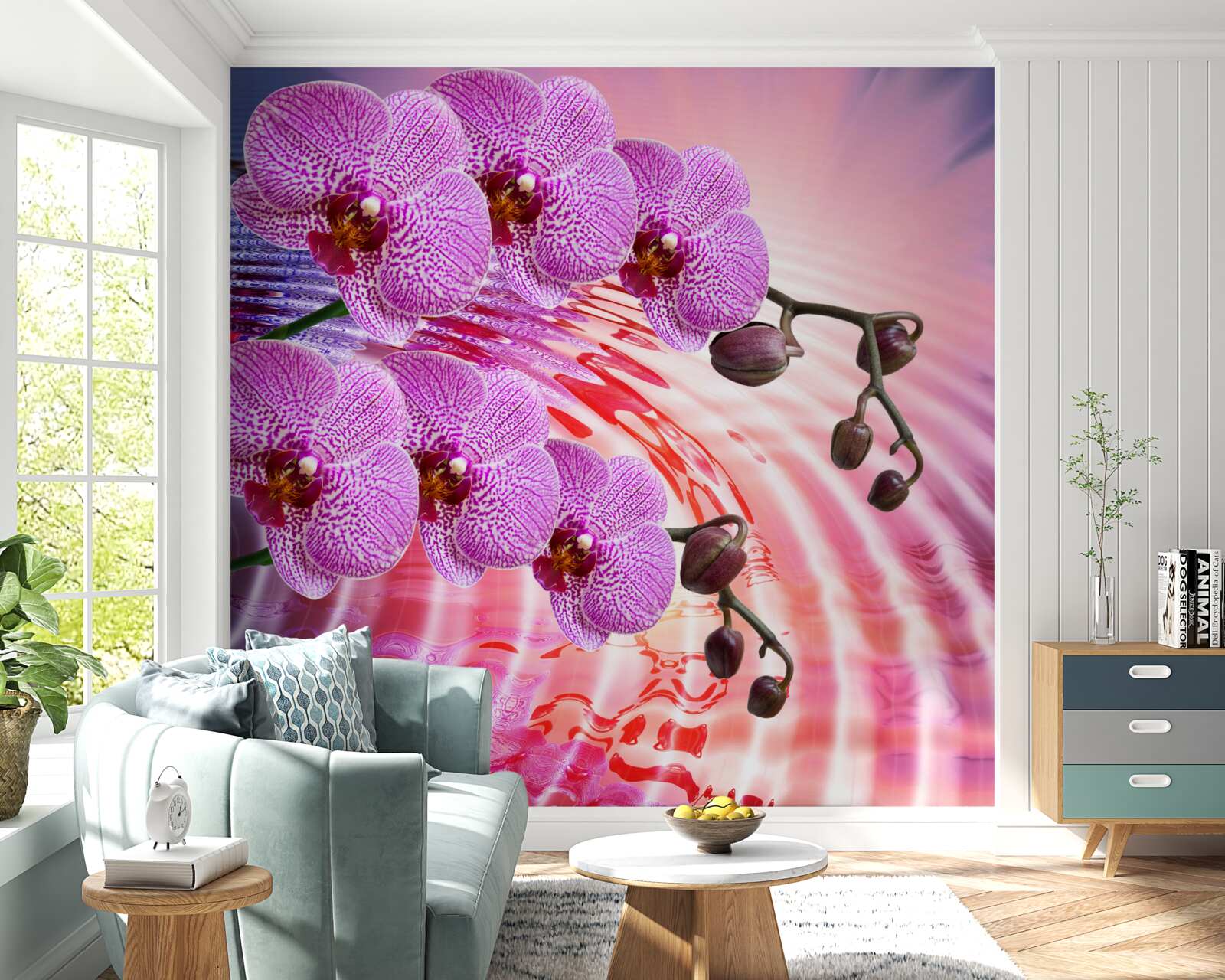 Fototapeta odraz leopardej orchidey s orgovánovými vetvami