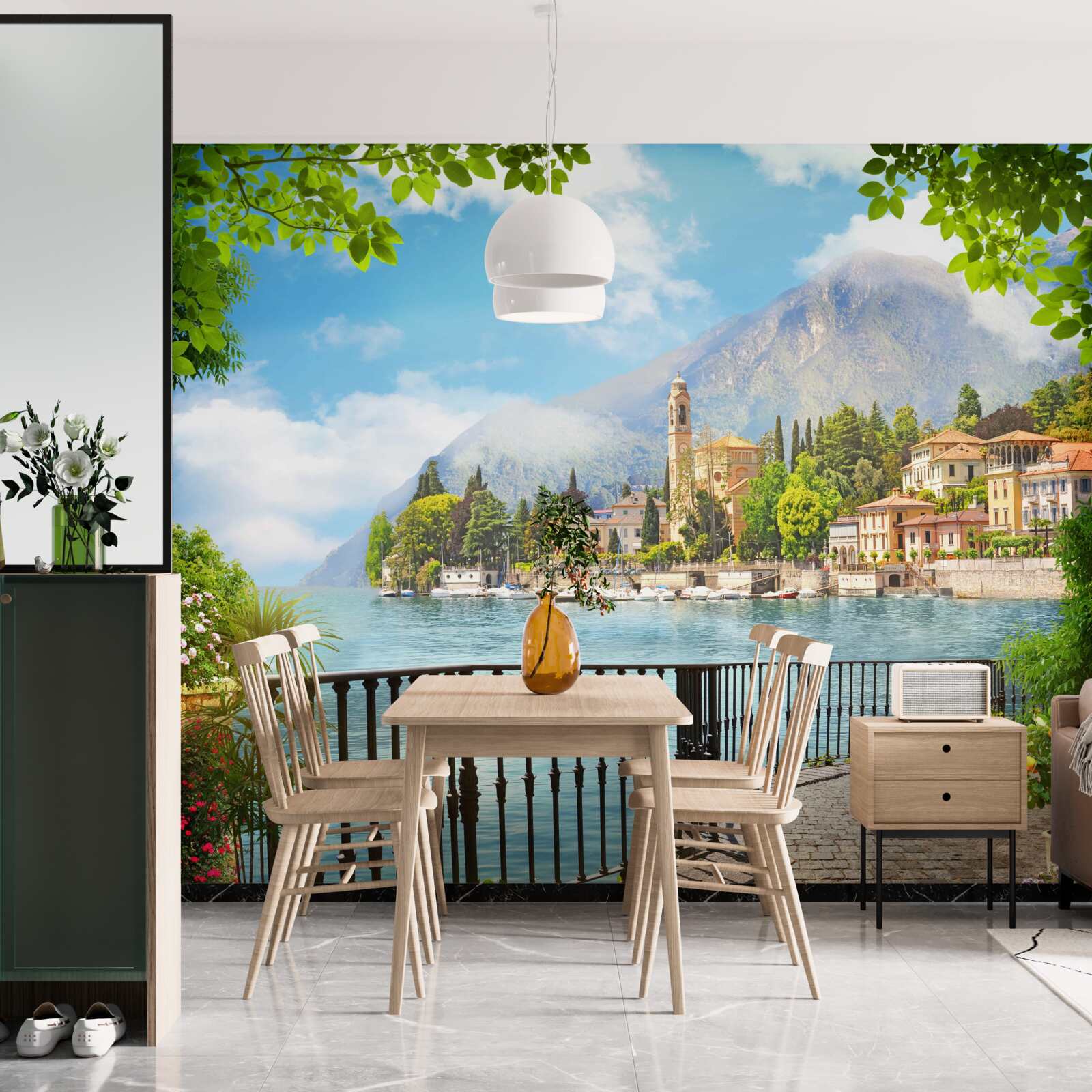 Fototapeta promenáda s panoramatickým výhľadom na historické mesto a horskú krajinu