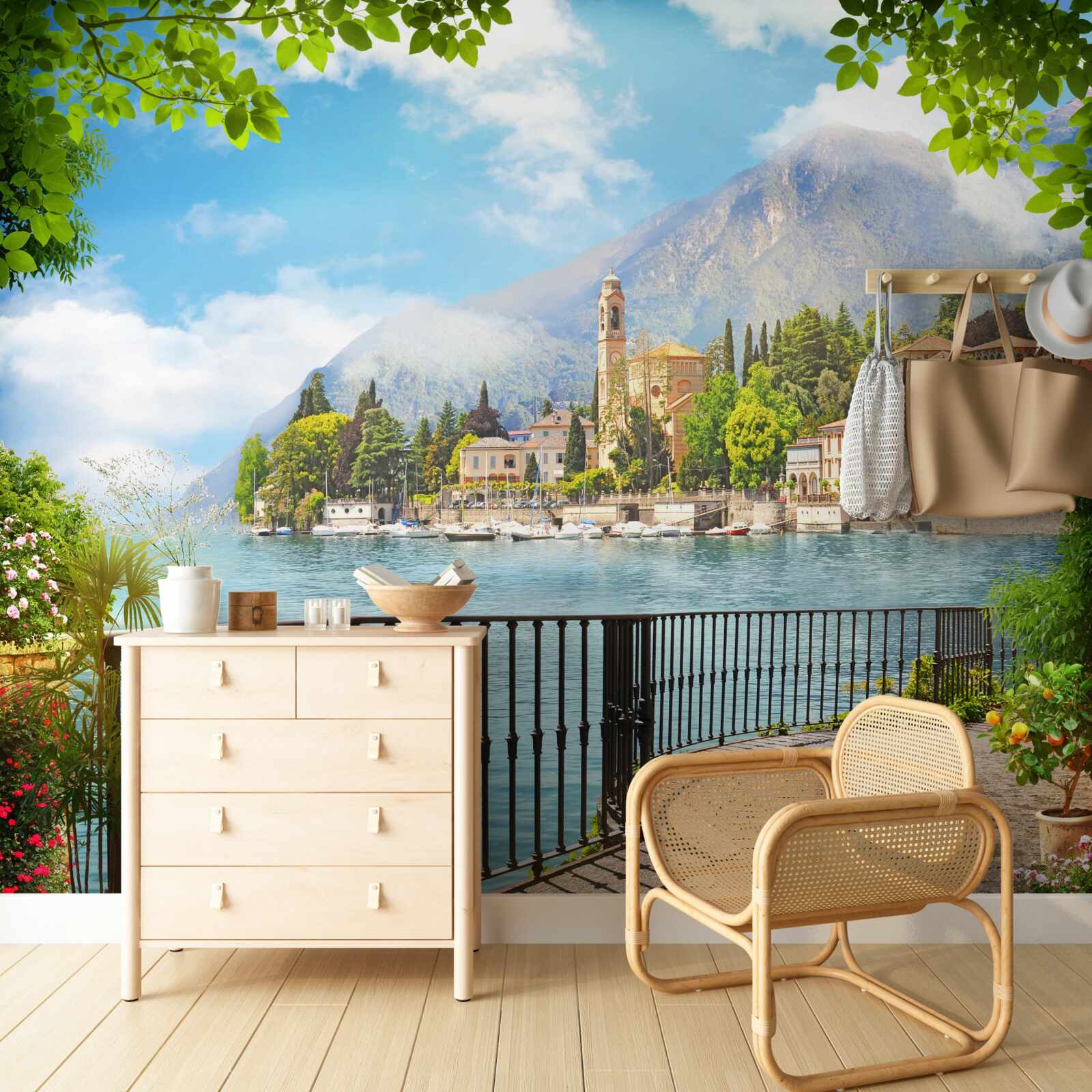 Fototapeta promenáda s panoramatickým výhľadom na historické mesto a horskú krajinu