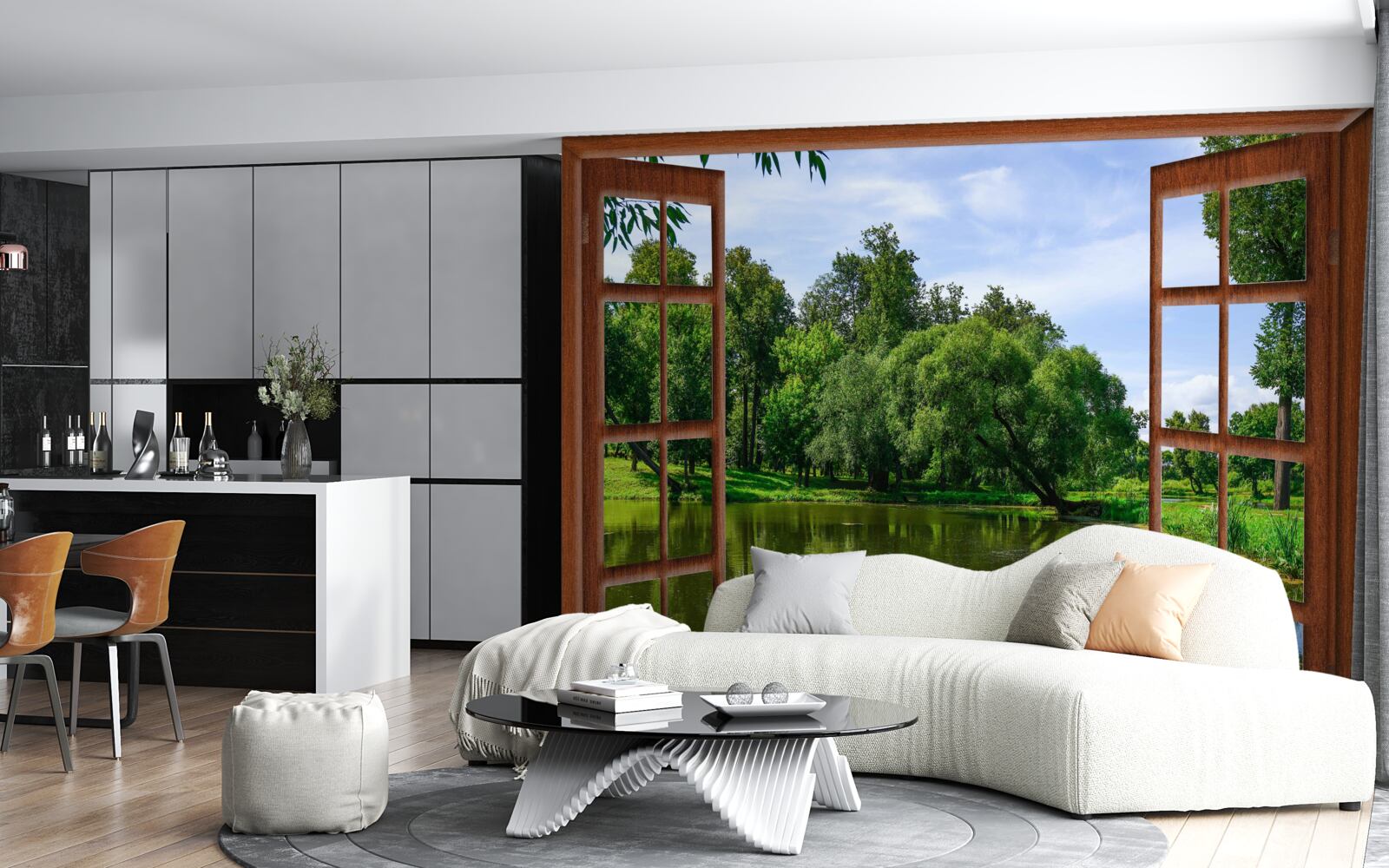 Fototapeta panoramatická prírodná krajina za oknami