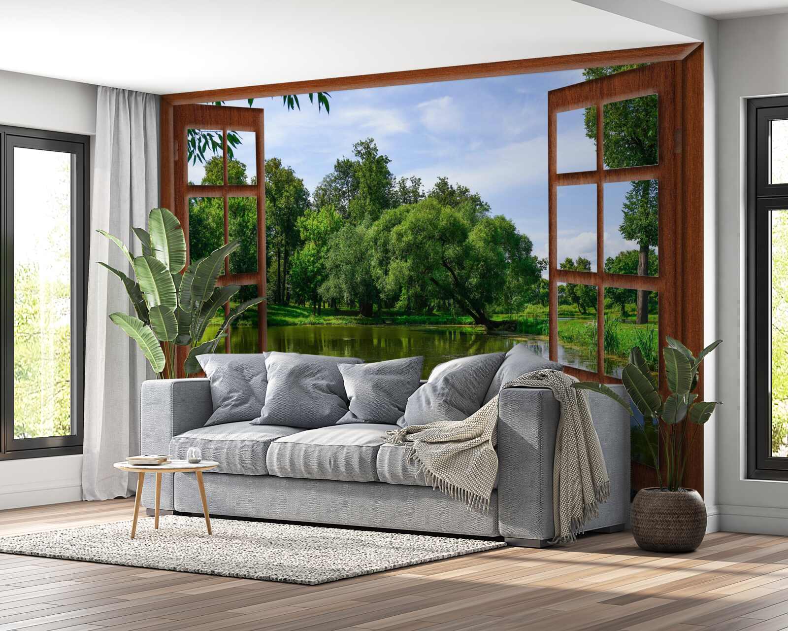 Fototapeta panoramatická prírodná krajina za oknami