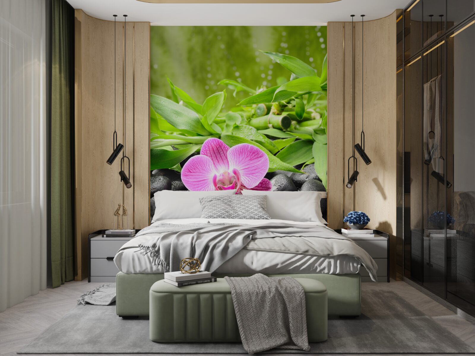 Fototapeta orchidea elegante umestnená na tmavom kameni pri vode