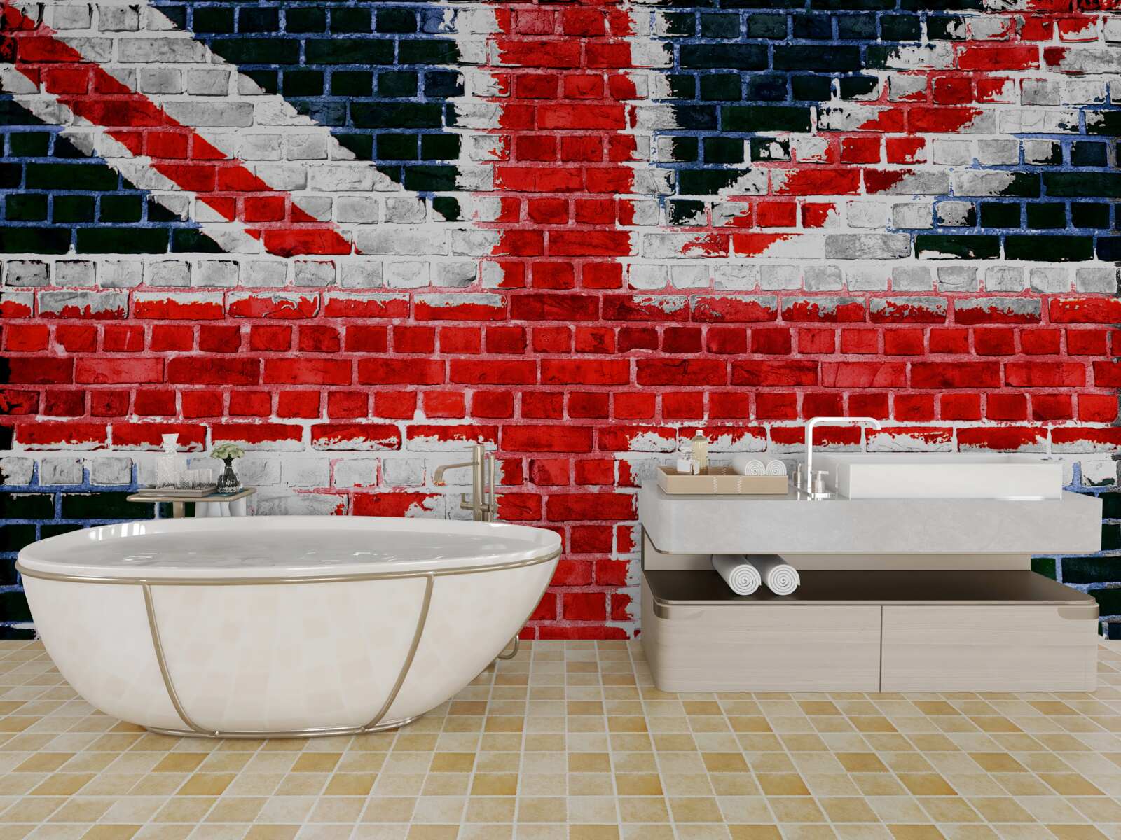 Fototapeta Anglická vlajka na tehlovej stene