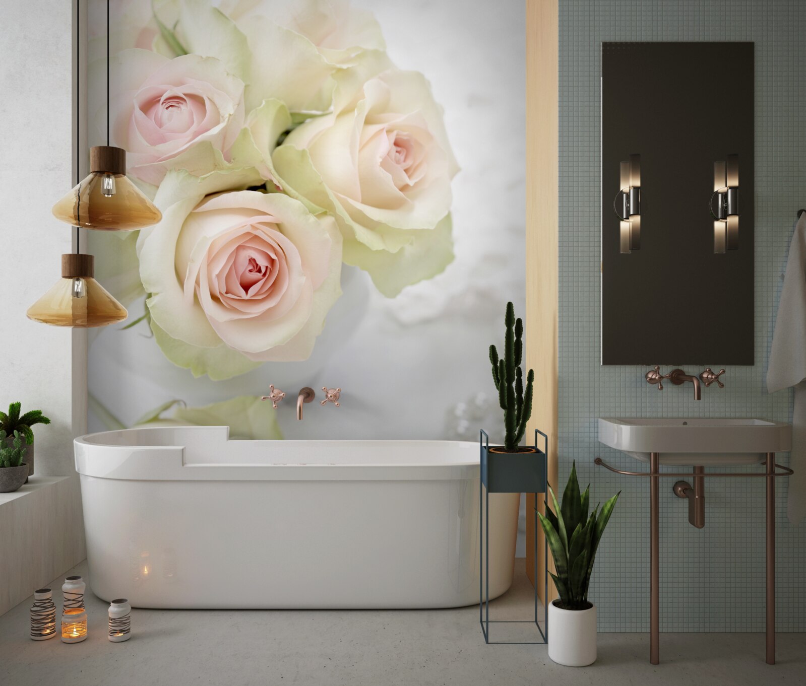 Fototapeta zloženie jemných bledoružových ruží a perál