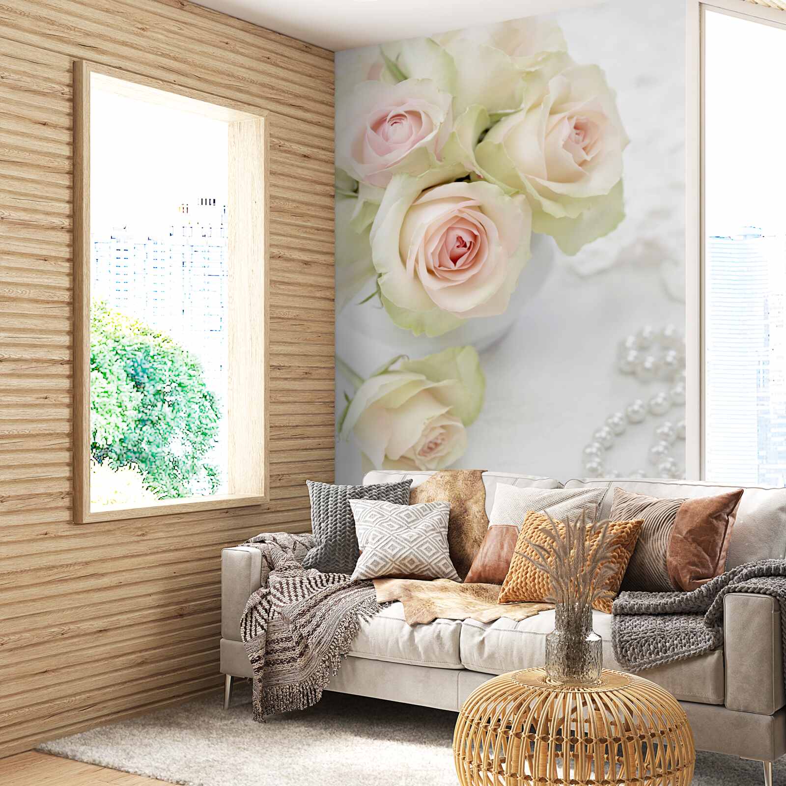 Fototapeta zloženie jemných bledoružových ruží a perál