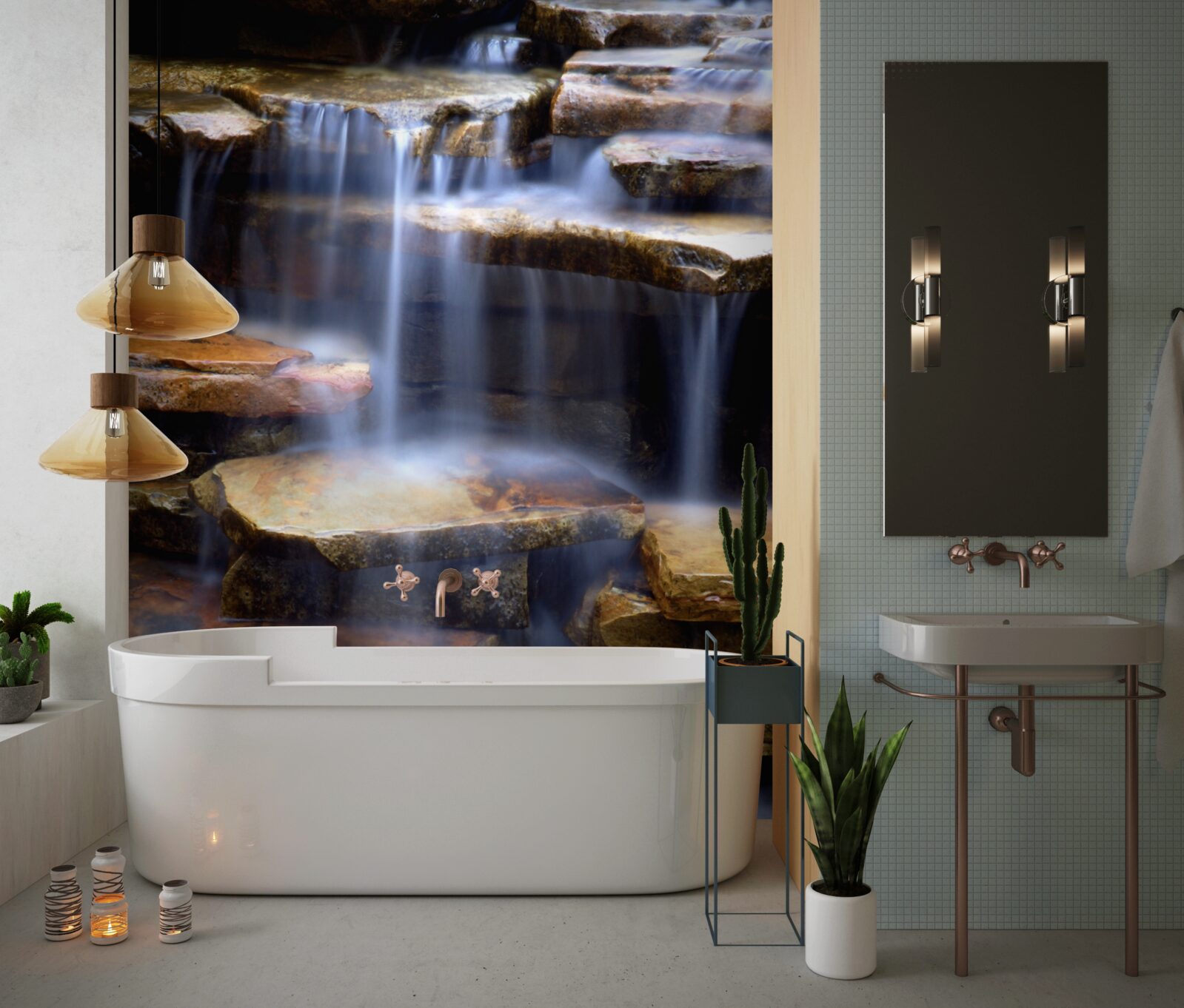 Fototapeta reťaz vodopádov s kamennými rímsami