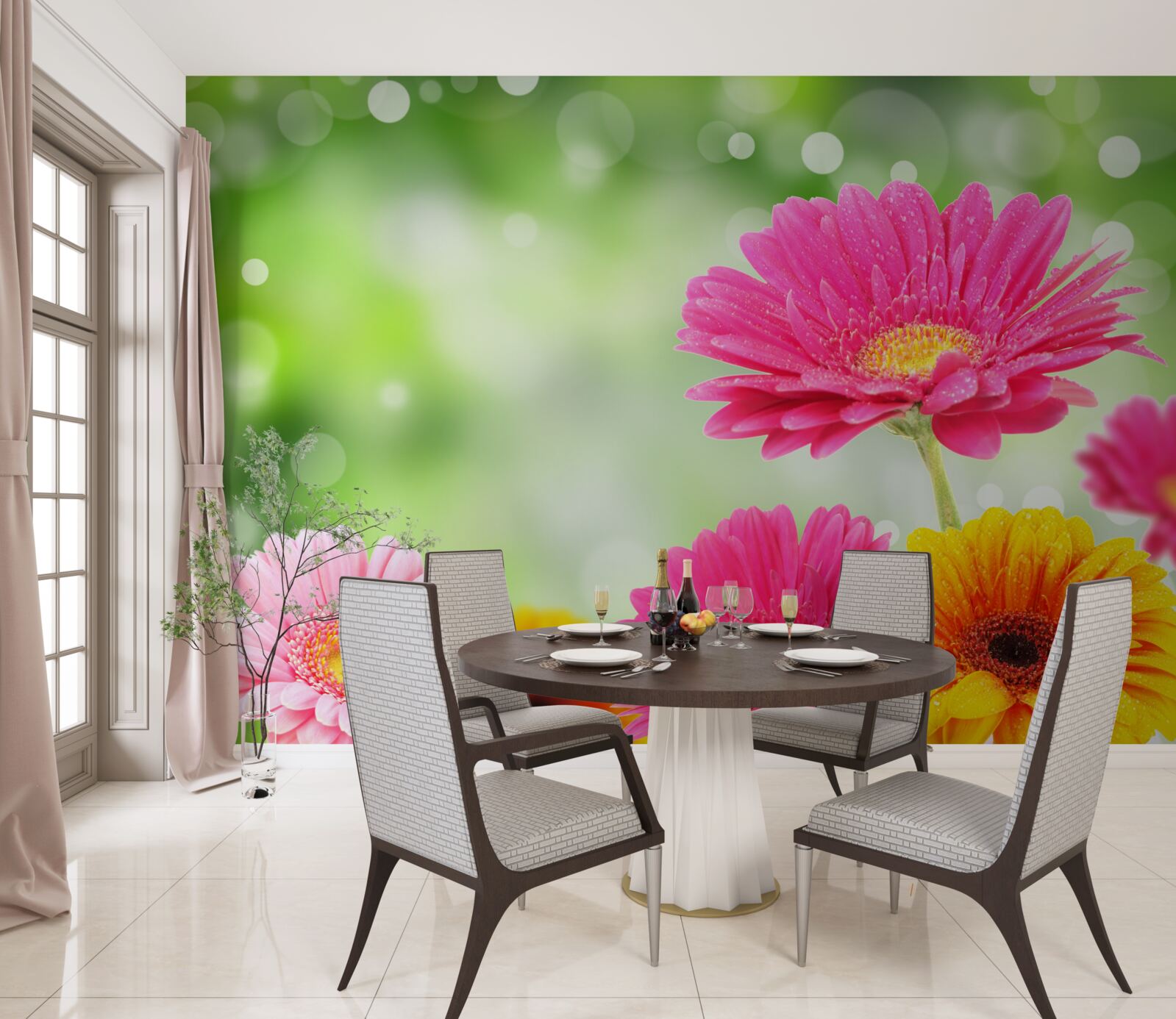 Fototapeta gerbery svietia pod kvapkami dažďa