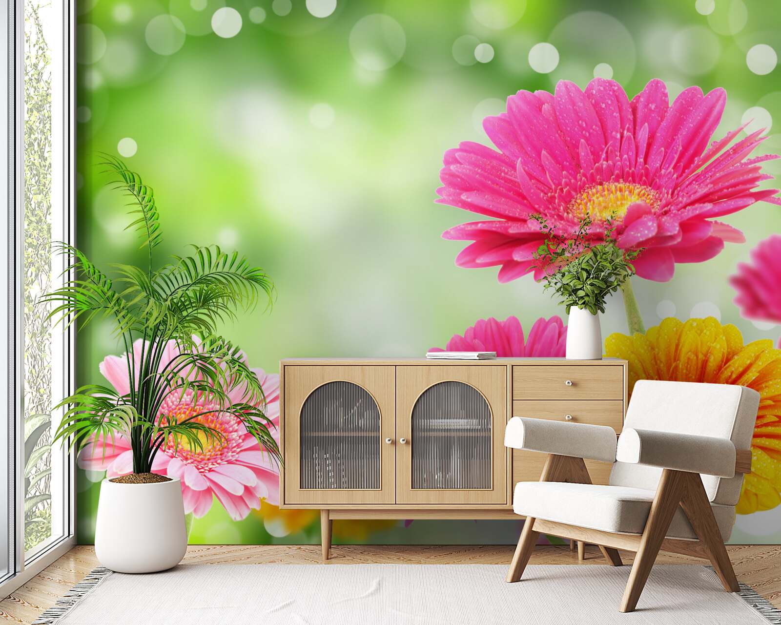 Fototapeta gerbery svietia pod kvapkami dažďa