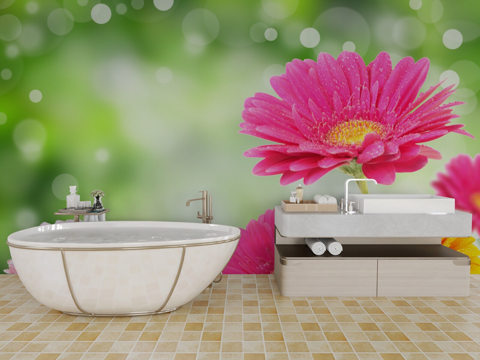 Fototapeta gerbery svietia pod kvapkami dažďa