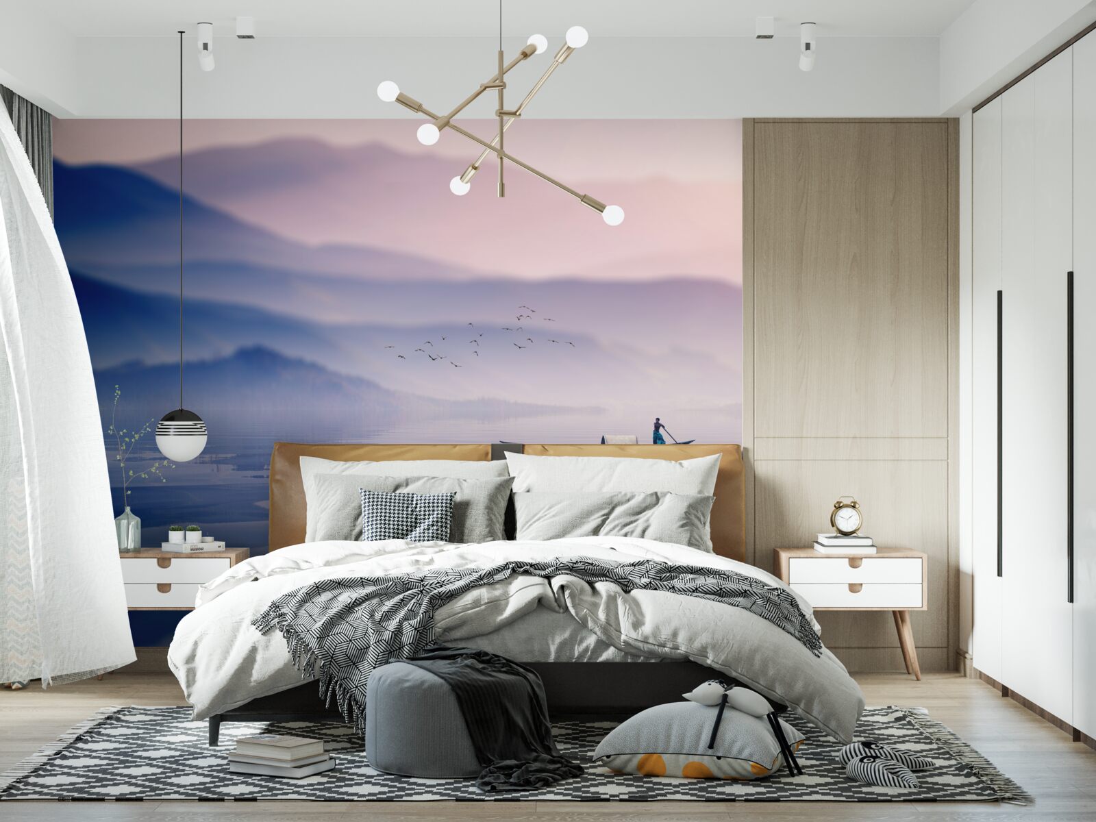 Fototapeta rybár sám na vodke zaliaty hmlou