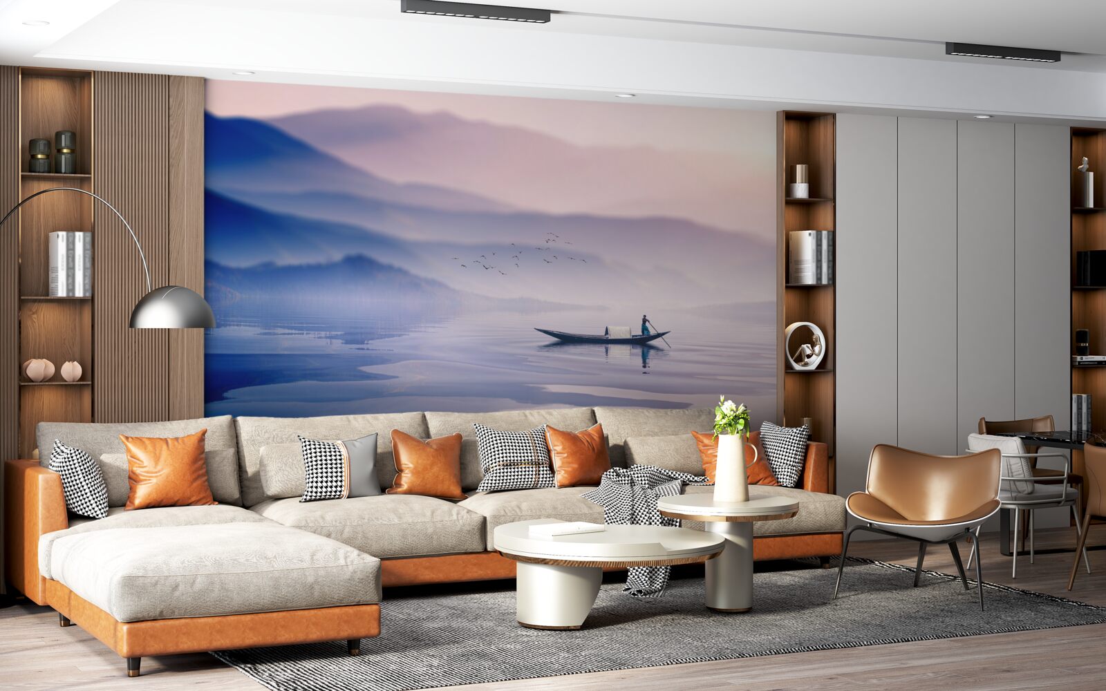 Fototapeta rybár sám na vodke zaliaty hmlou