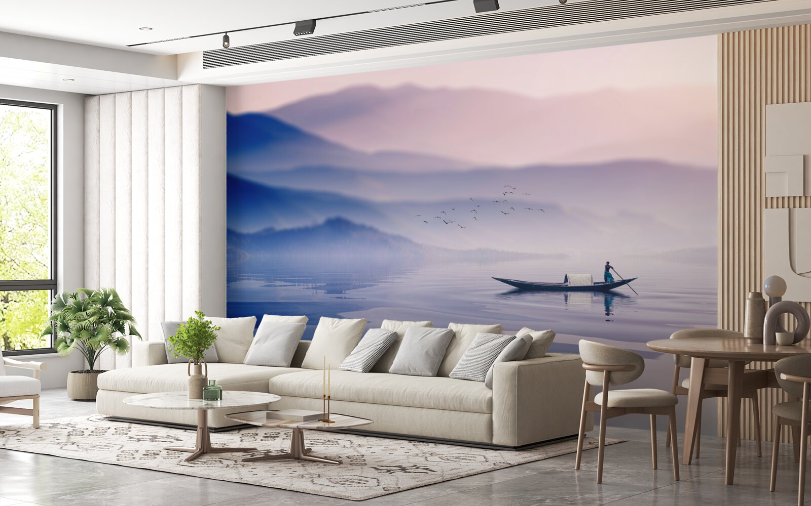 Fototapeta rybár sám na vodke zaliaty hmlou