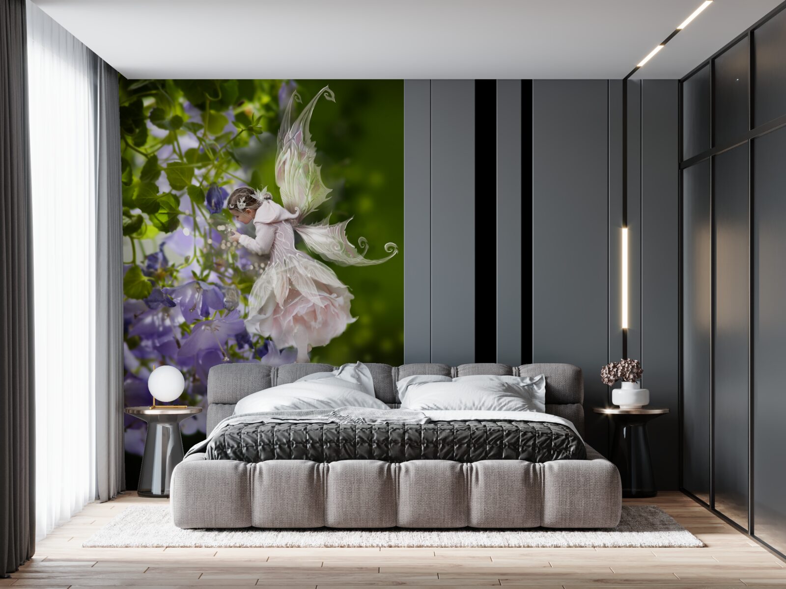 Fototapeta silueta dievčaťa s nočnými motýľami, ktoré pijú nektár