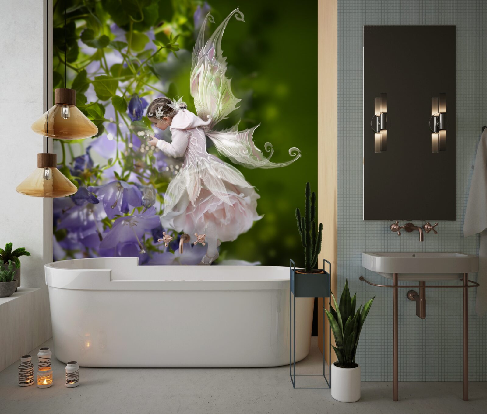 Fototapeta silueta dievčaťa s nočnými motýľami, ktoré pijú nektár