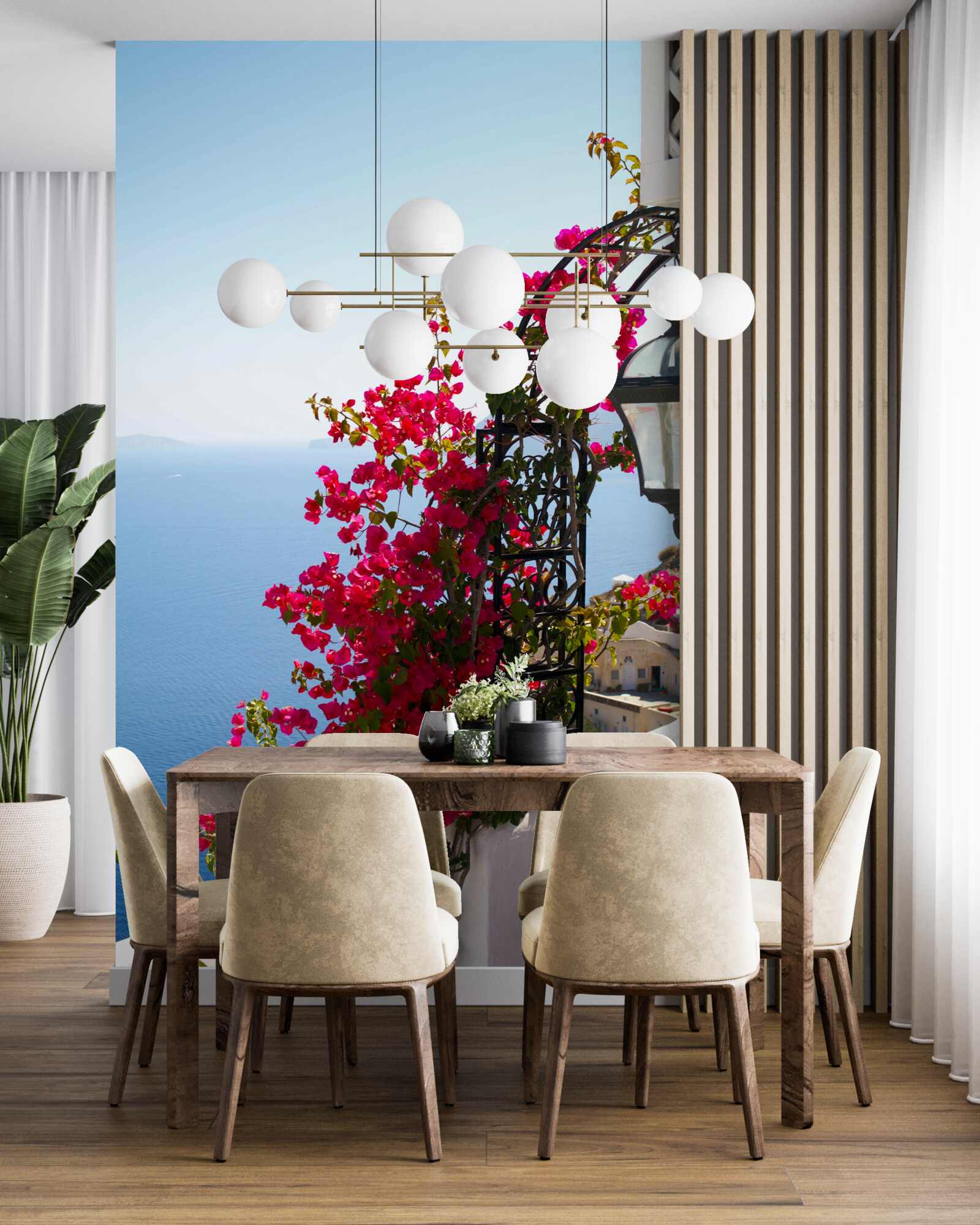 Fototapeta Oblúk pri jazierku, prepletený rozkvitnutými červenými kvetmi