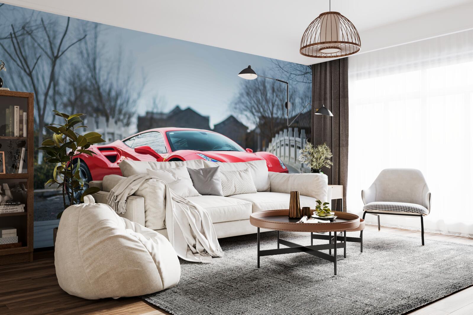 Fototapeta nádherné šarlátové červené ferrari v daždivom počasí