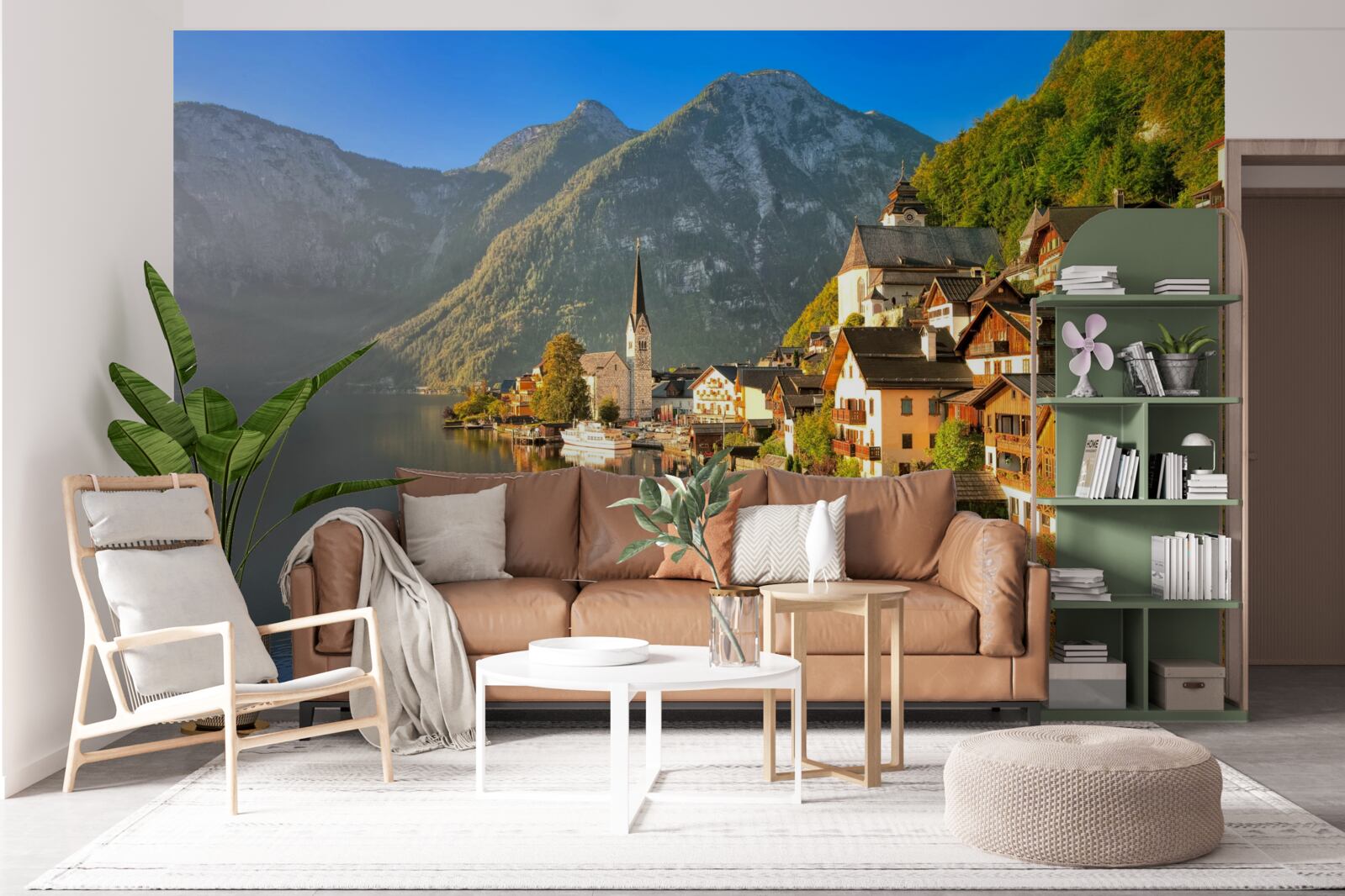 Fototapeta dedinka vo Švajčiarsku obklopená rybníkmi a horami